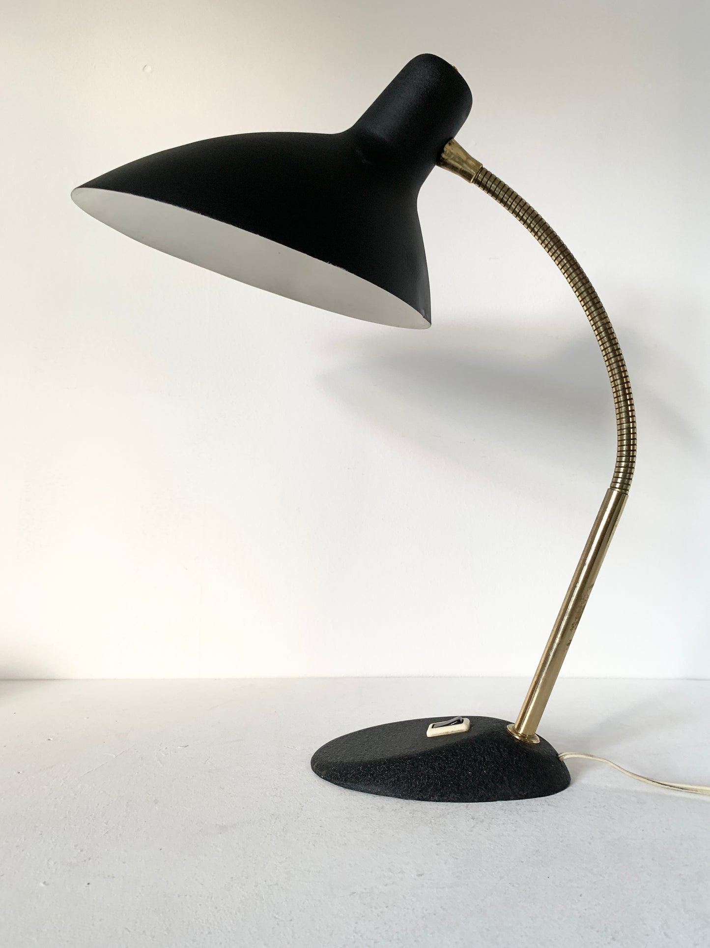 Mid Century Adjustable Black & Brass Table Lamp by Boris Lacroix