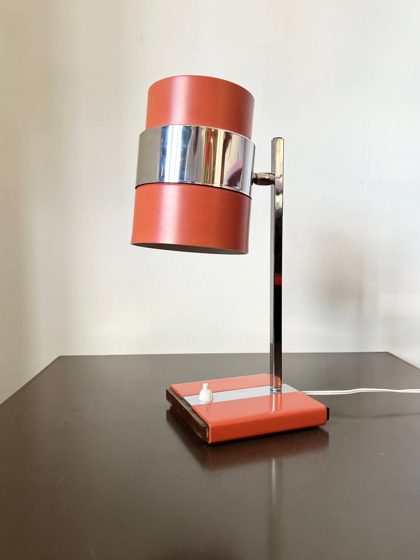 Mid Century Space Age Burnt Orange & Chrome Desk Lamp