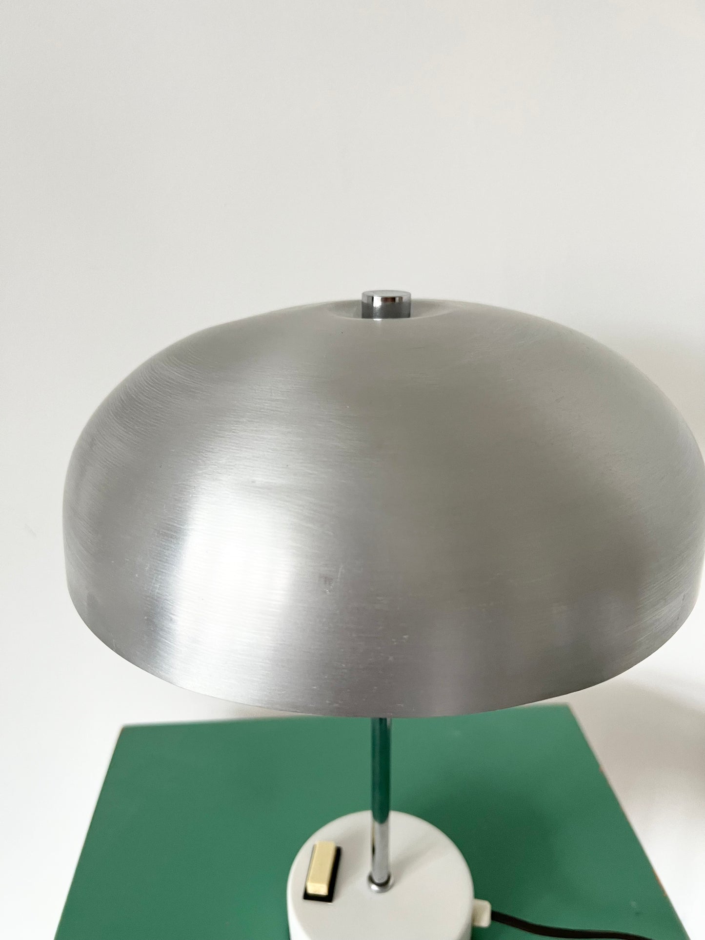 Mid Century Silver & White Mushroom Lamp