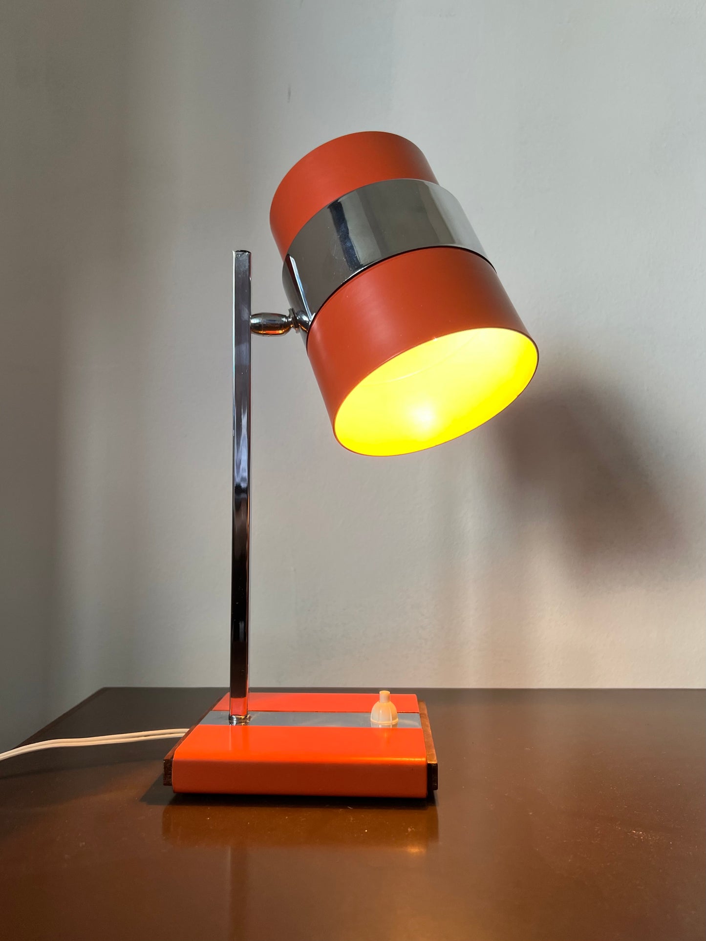 Mid Century Space Age Burnt Orange & Chrome Desk Lamp