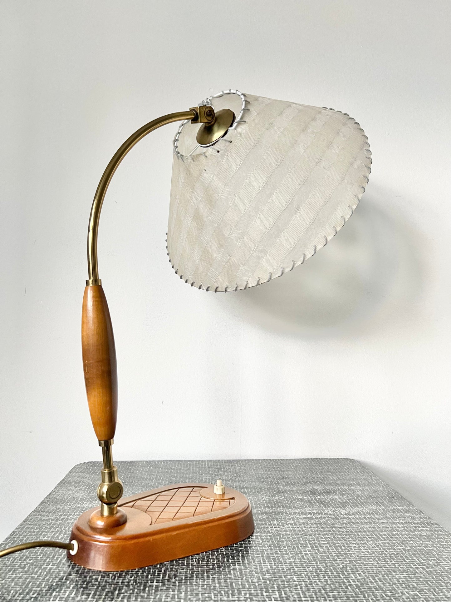 Mid Century Brass & Wood Table Lamp by Temde Leuchten