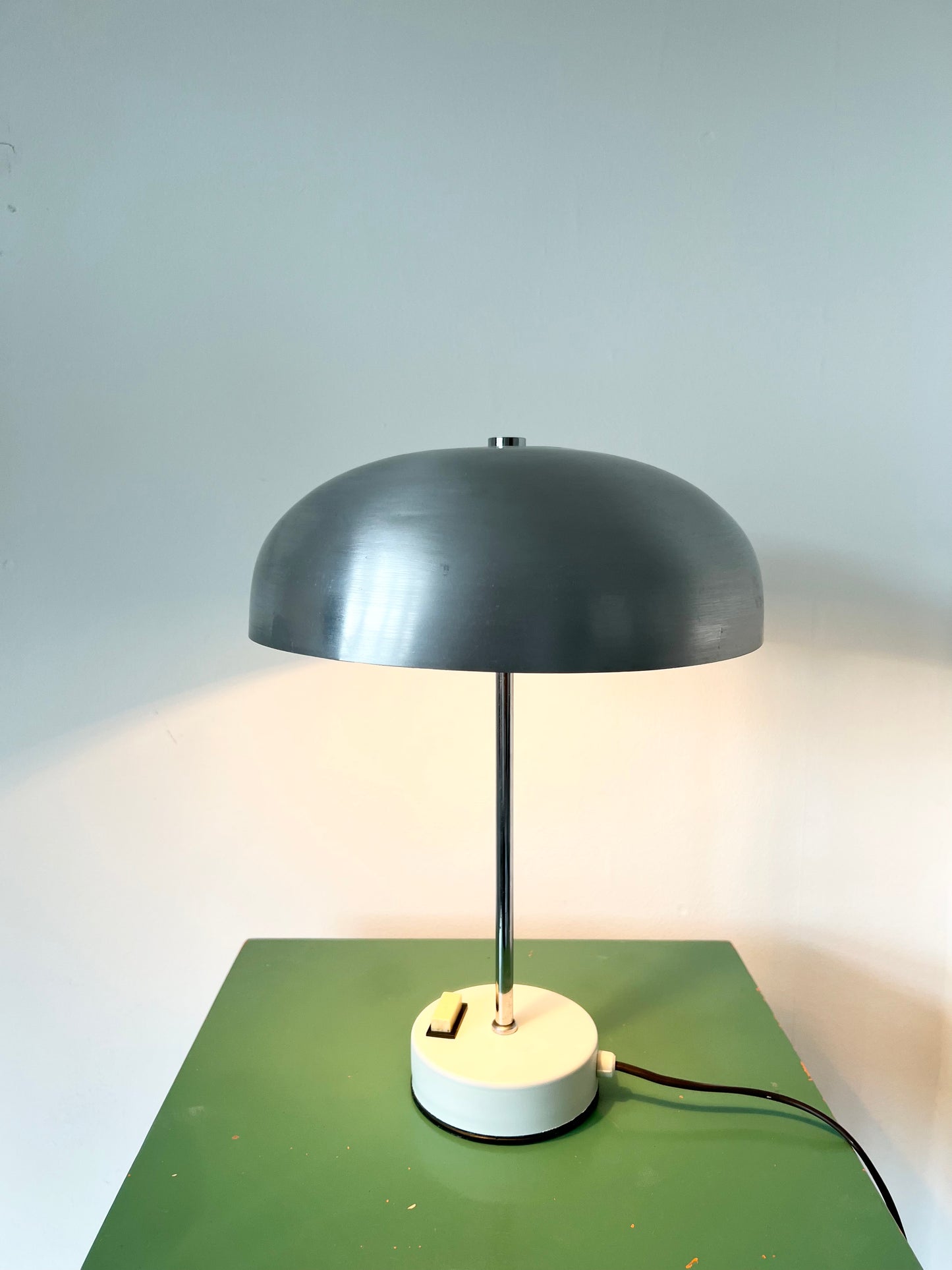 Mid Century Silver & White Mushroom Lamp