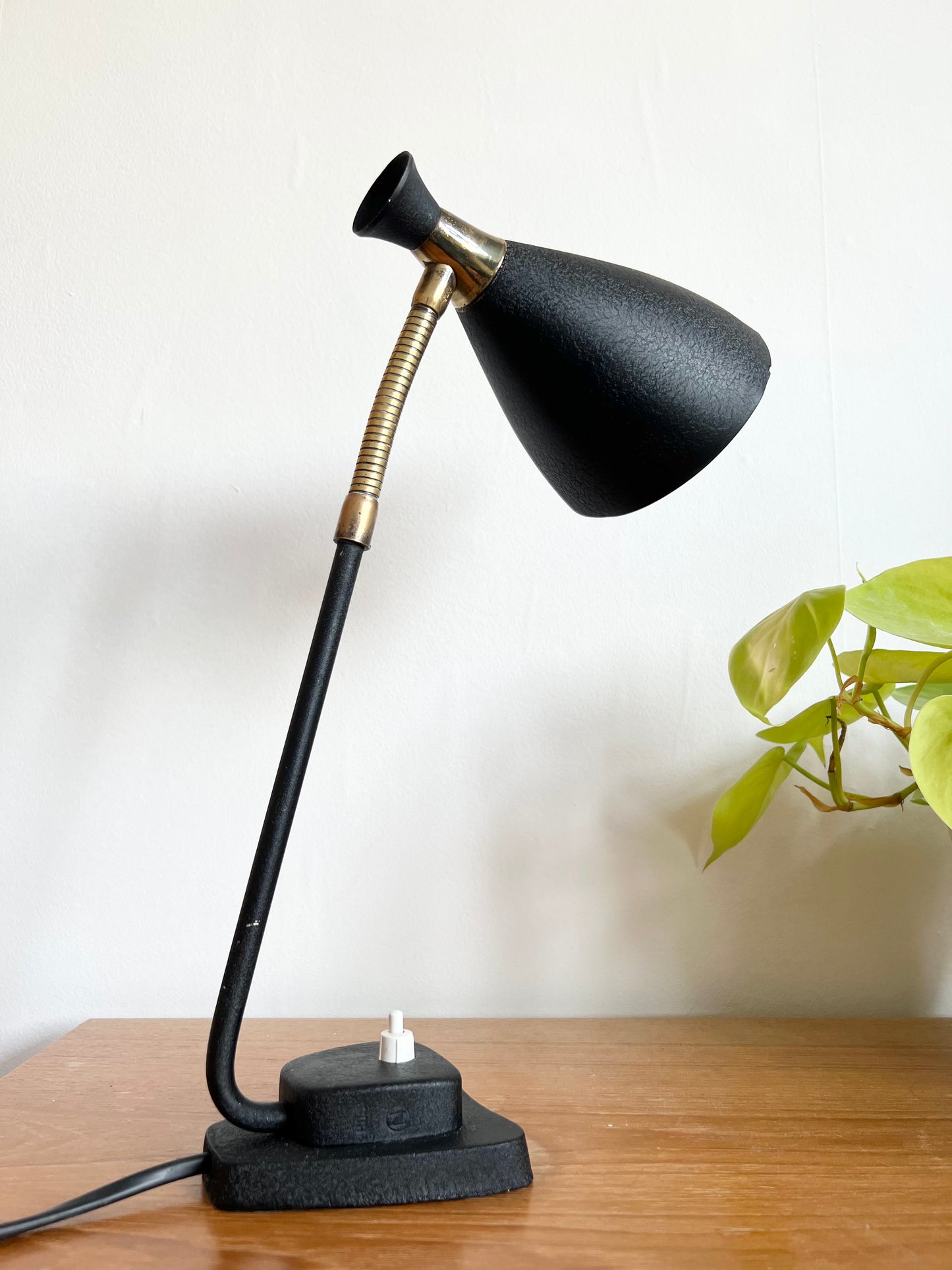 Mid Century Black & Brass Diabolo Desk Lamp