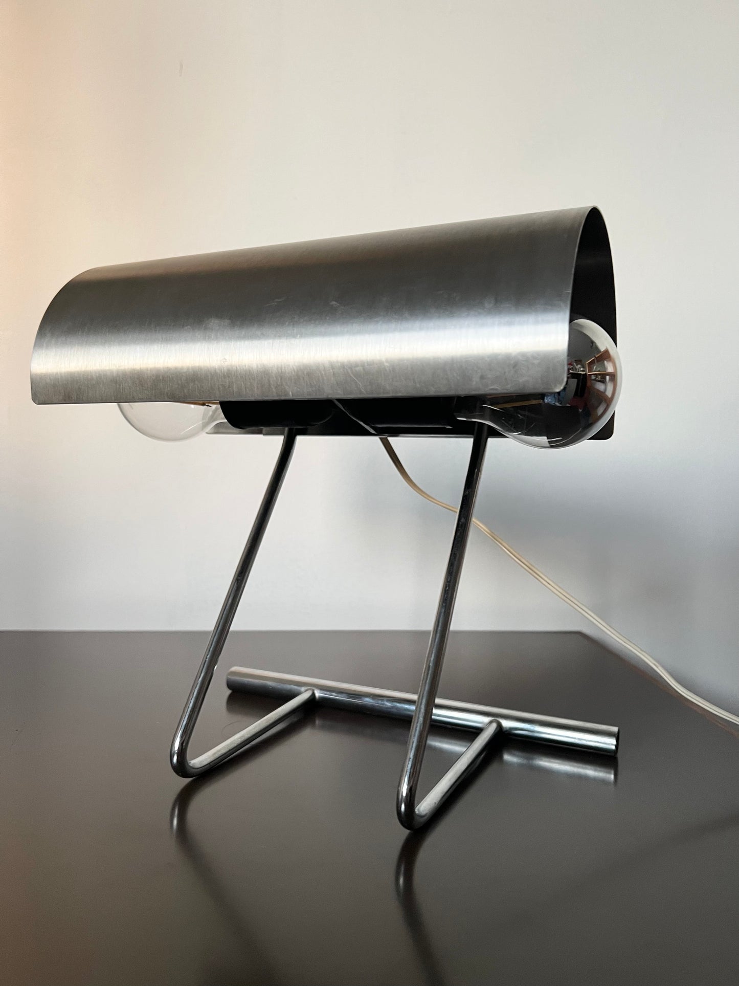 Mid Century Modernist Tubular Brushed Steel Study Lamp