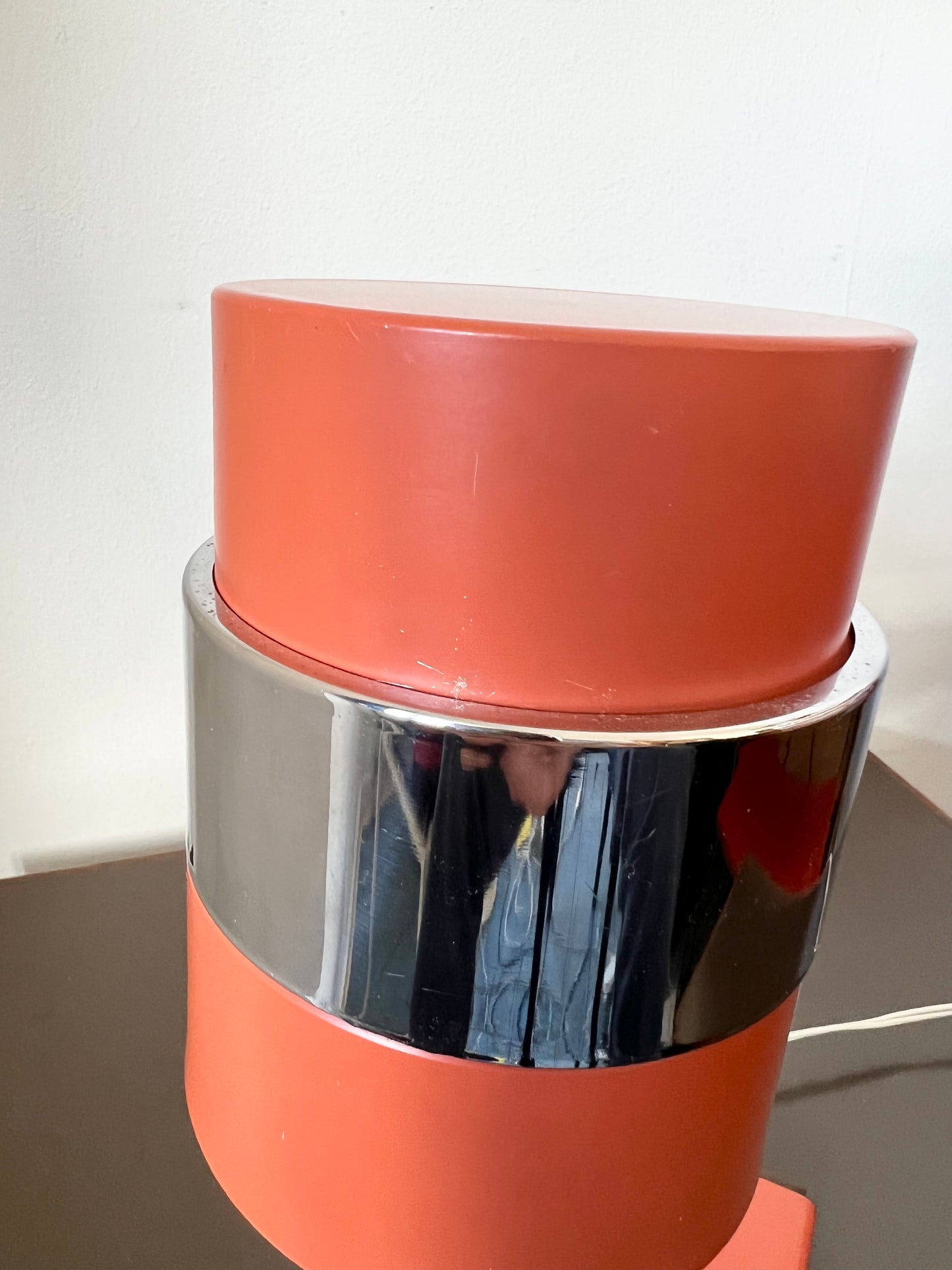 Mid Century Space Age Burnt Orange & Chrome Desk Lamp