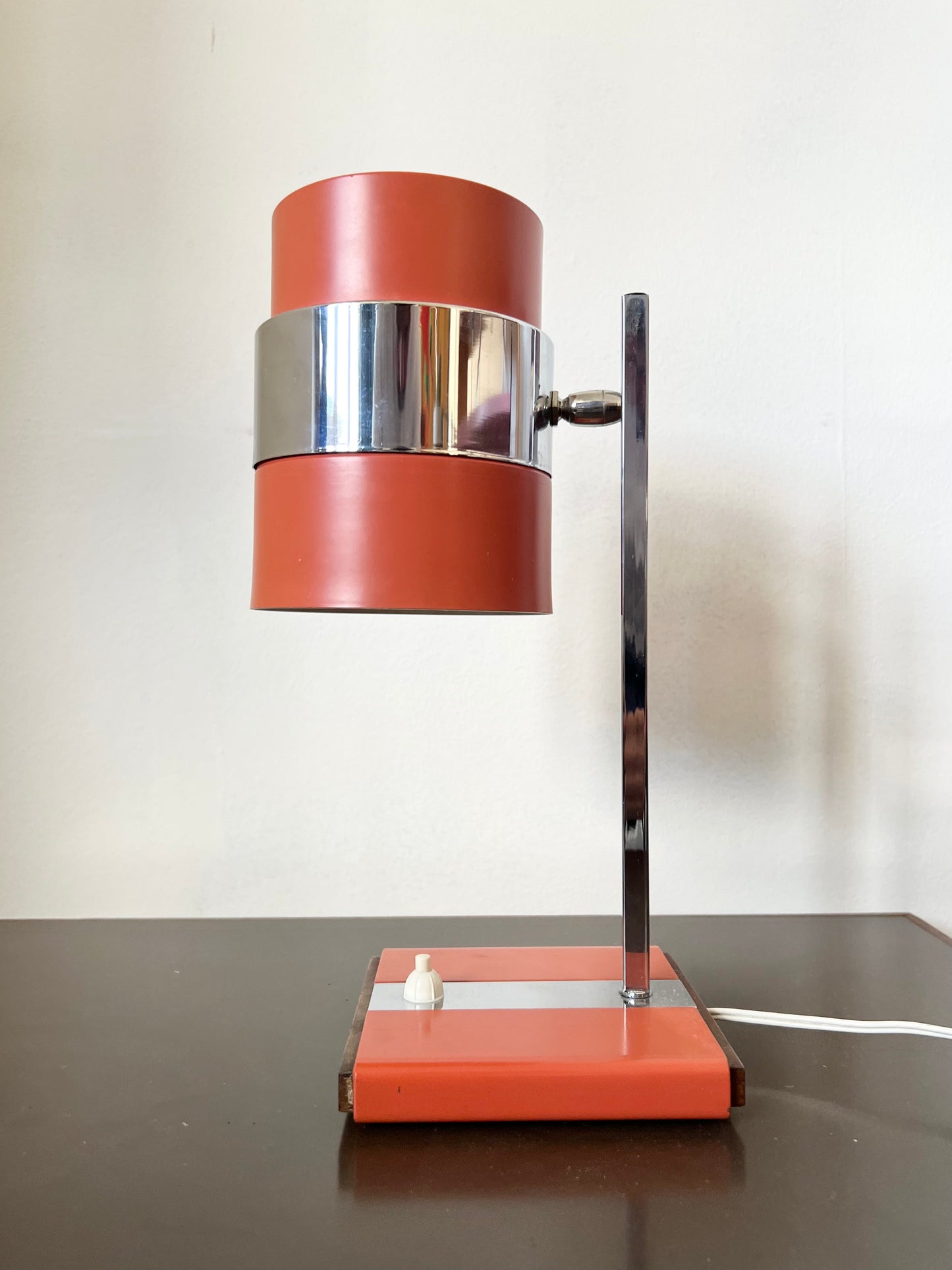 Mid Century Space Age Burnt Orange & Chrome Desk Lamp