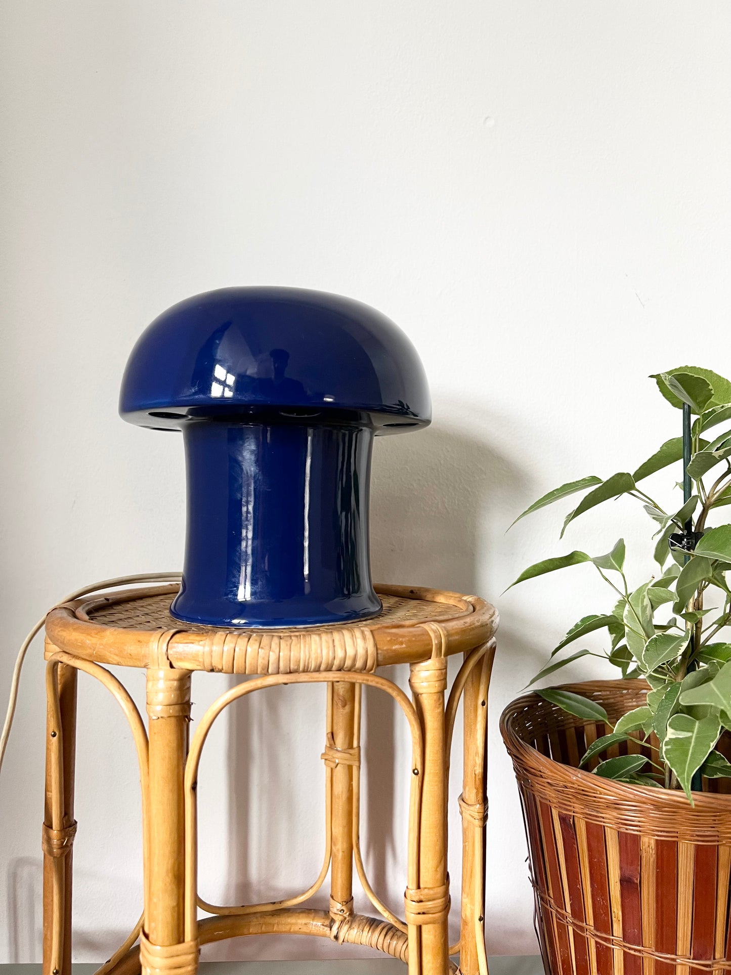 Mid Century Navy Blue Ceramic Mushroom lamp