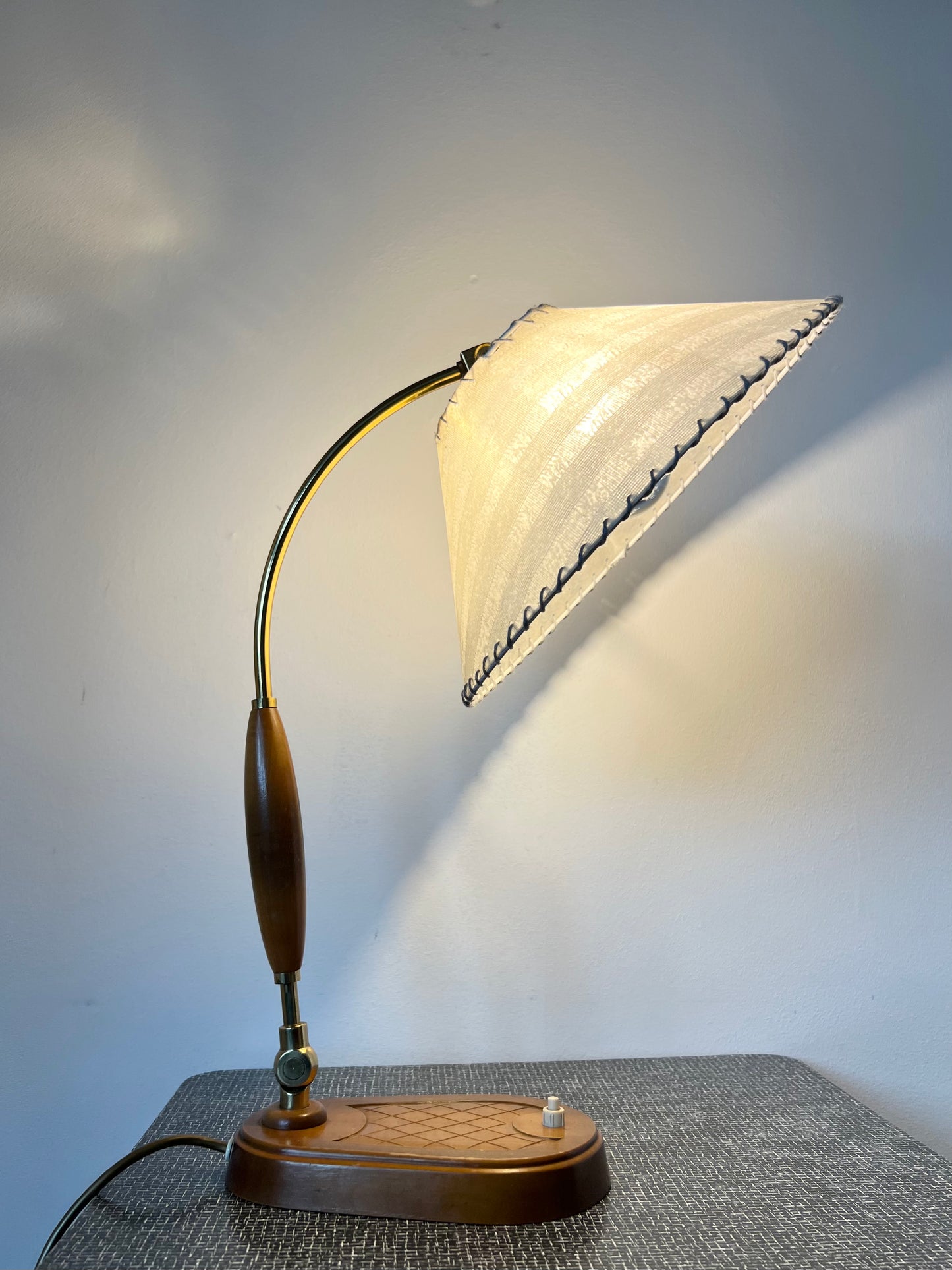 Mid Century Brass & Wood Table Lamp by Temde Leuchten