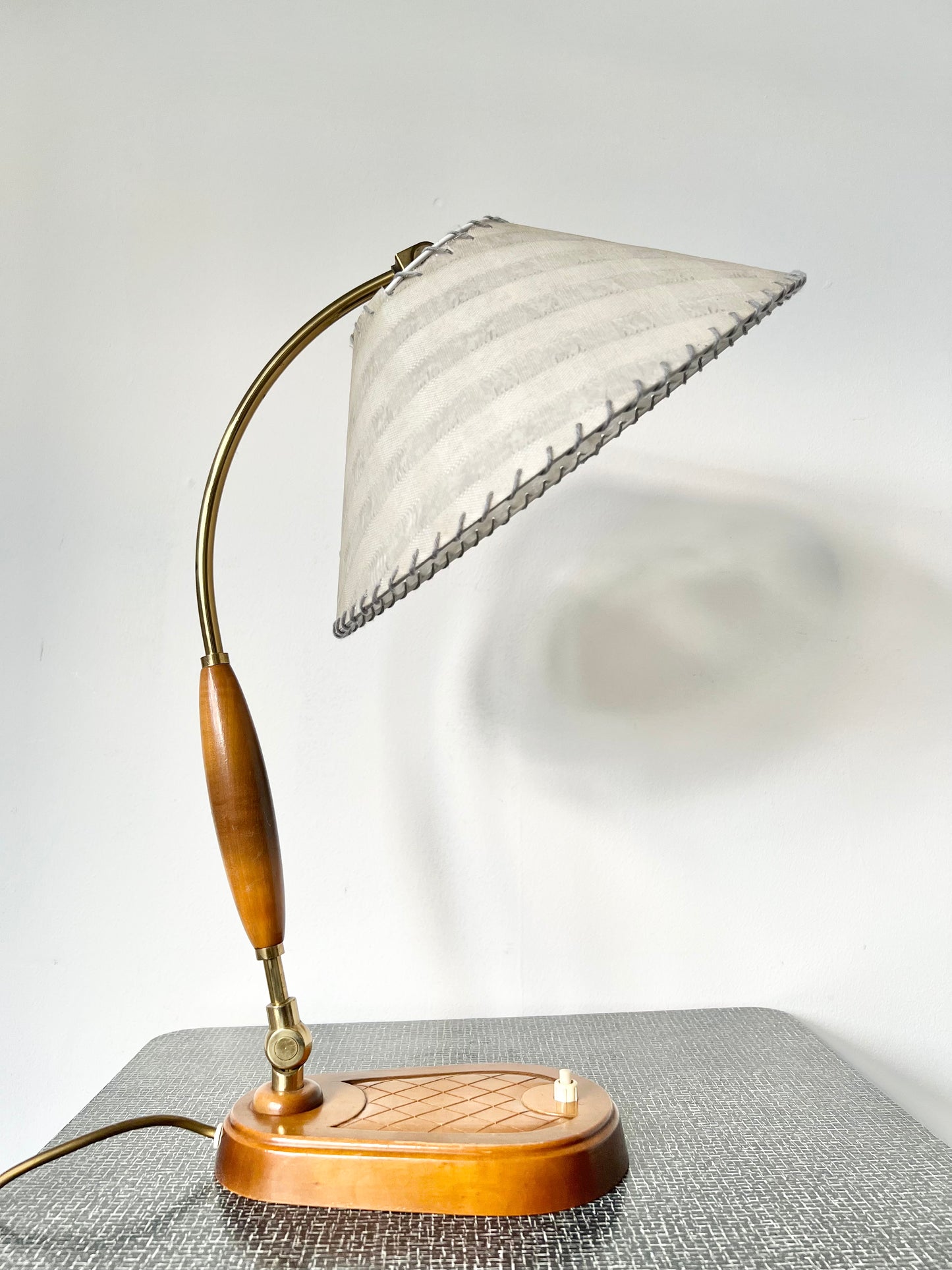 Mid Century Brass & Wood Table Lamp by Temde Leuchten