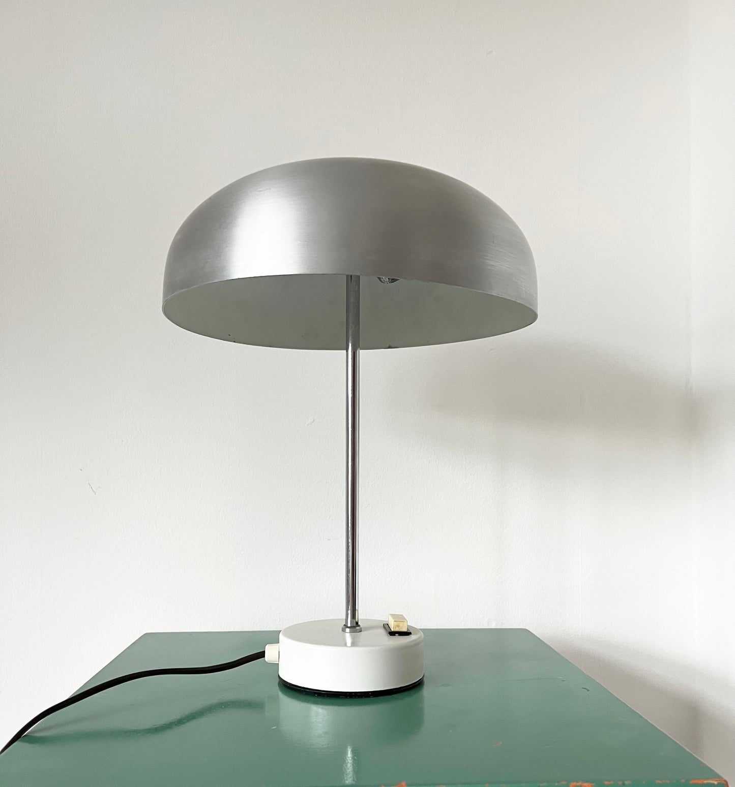 Mid Century Silver & White Mushroom Lamp