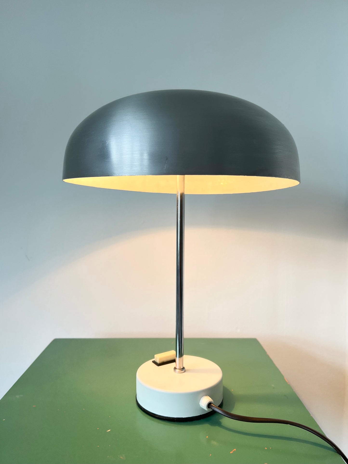 Mid Century Silver & White Mushroom Lamp