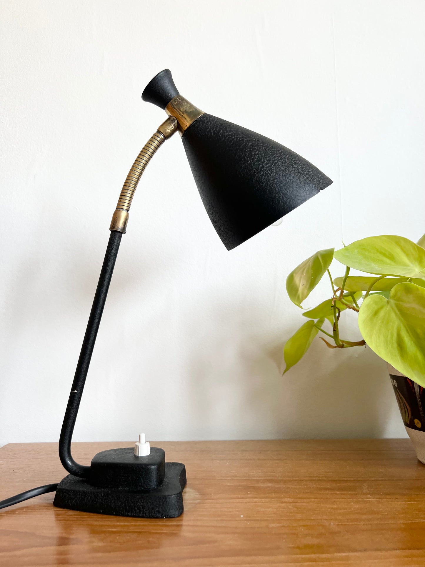 Mid Century Black & Brass Diabolo Desk Lamp