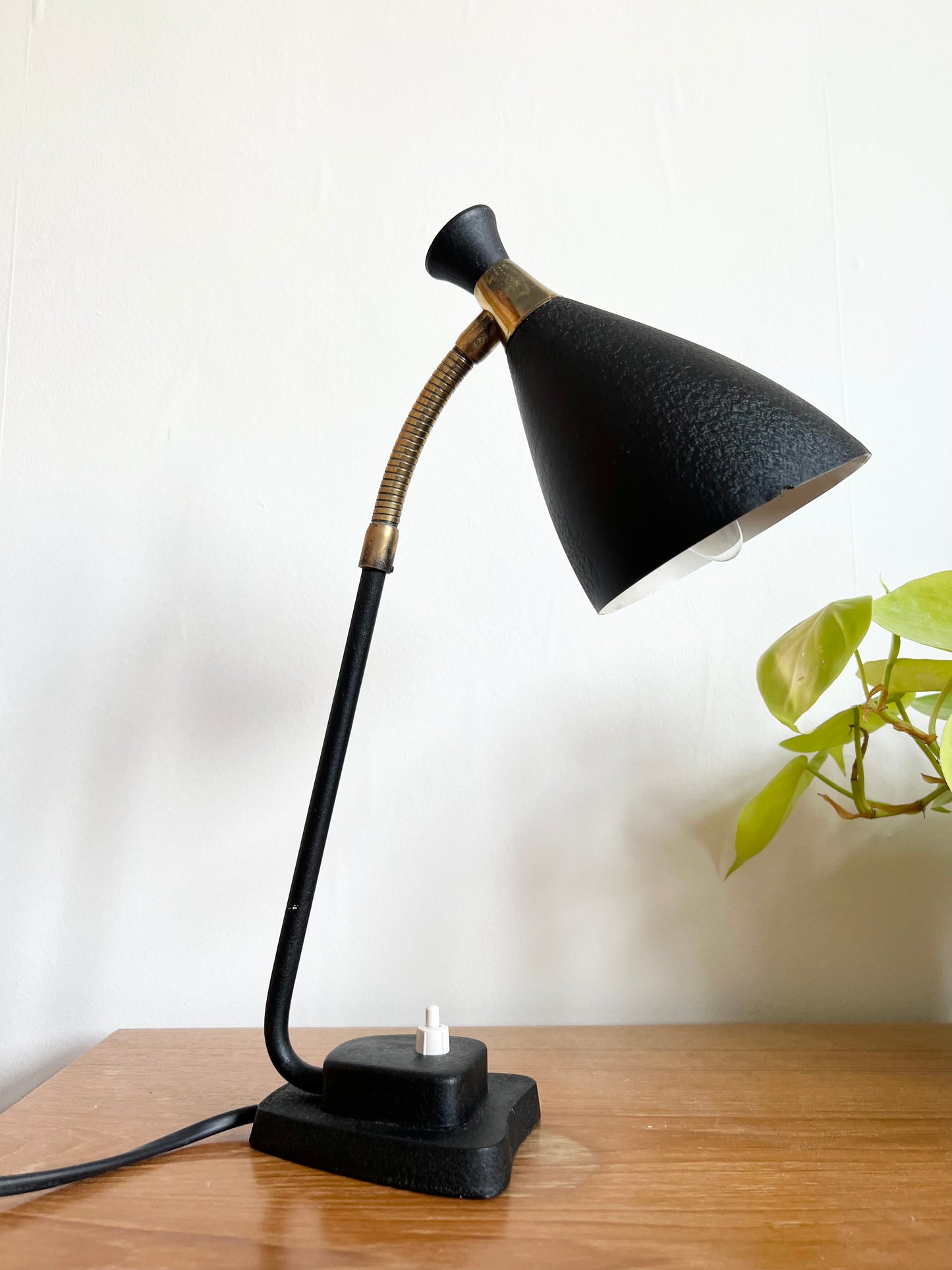 Mid Century Black & Brass Diabolo Desk Lamp