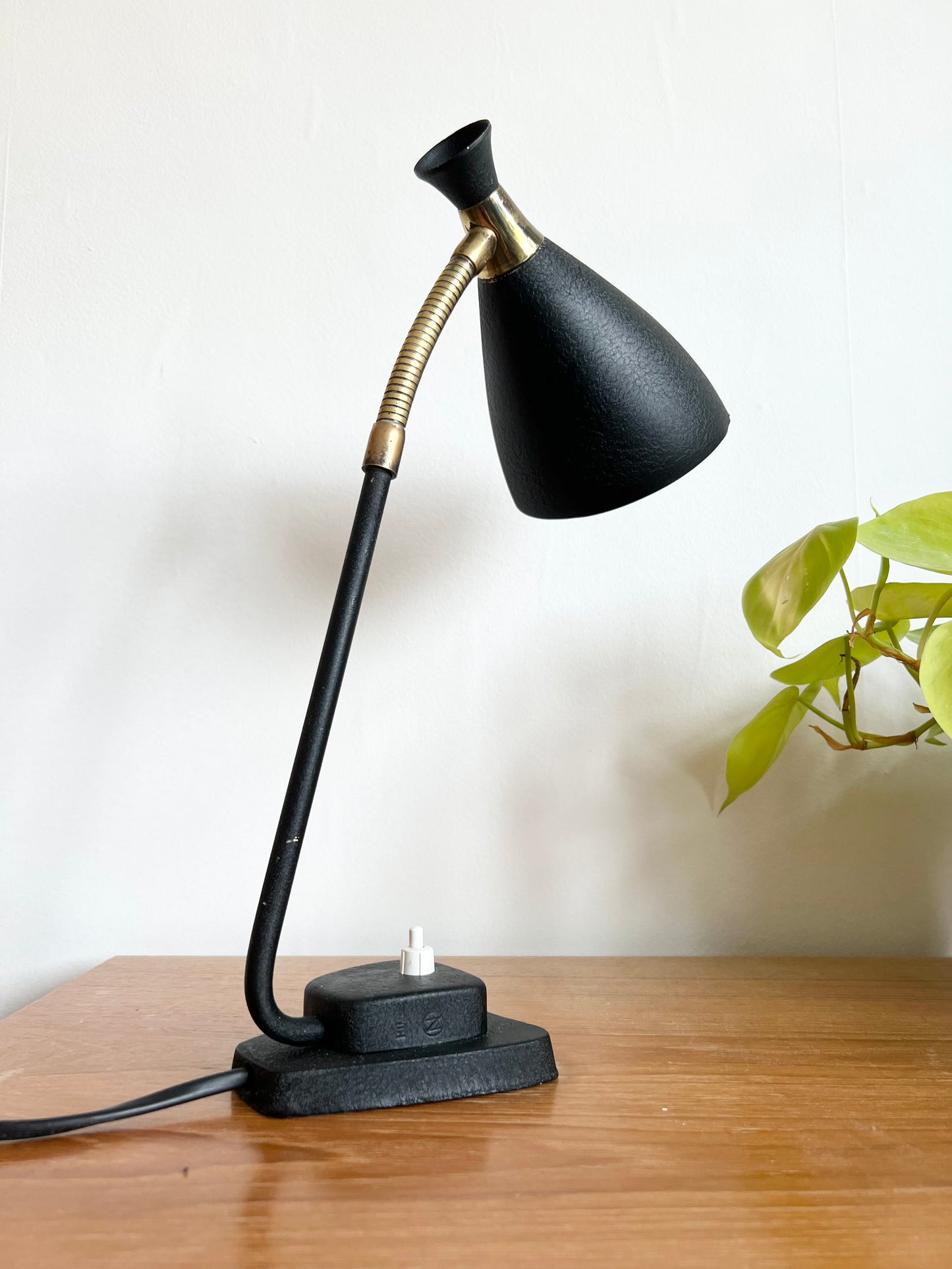 Mid Century Black & Brass Diabolo Desk Lamp