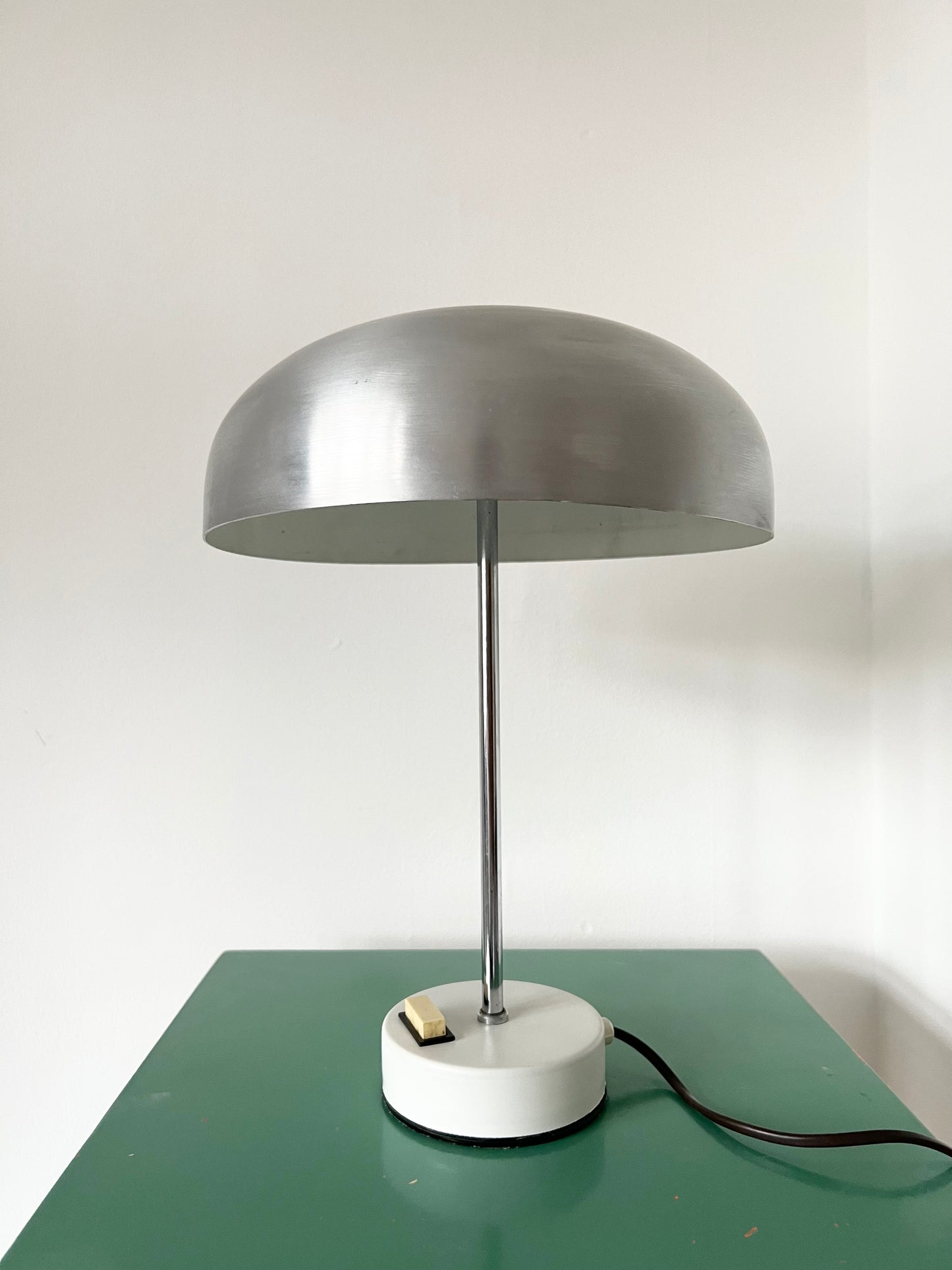 Mid Century Silver & White Mushroom Lamp