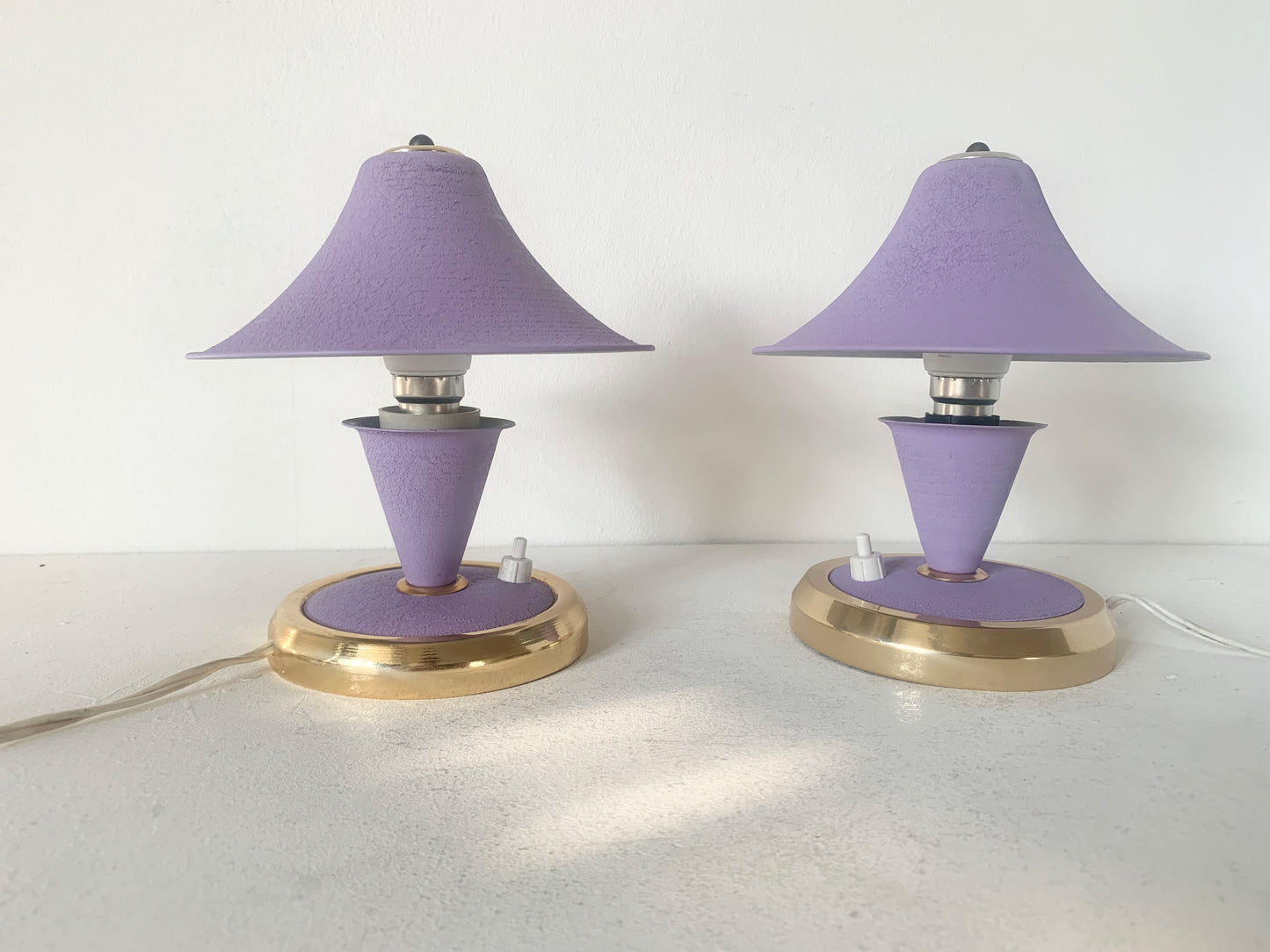 Vintage Art Deco Mid Century Pair of Lilac Mushroom Desk Lamps