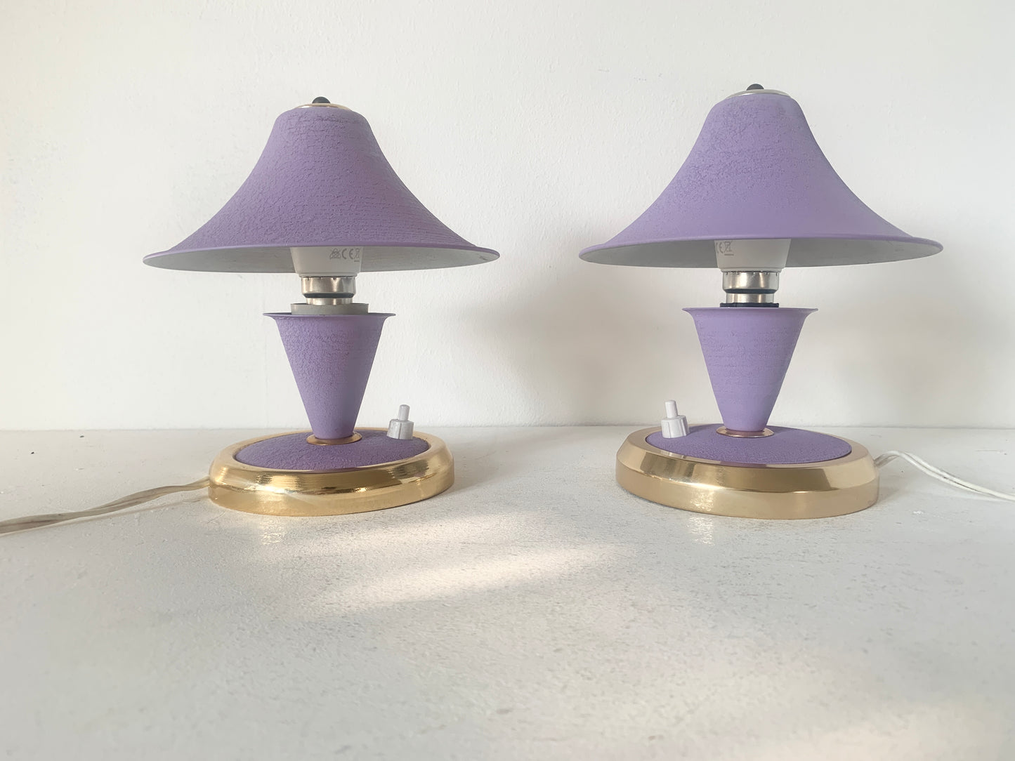 Vintage Art Deco Mid Century Pair of Lilac Mushroom Desk Lamps