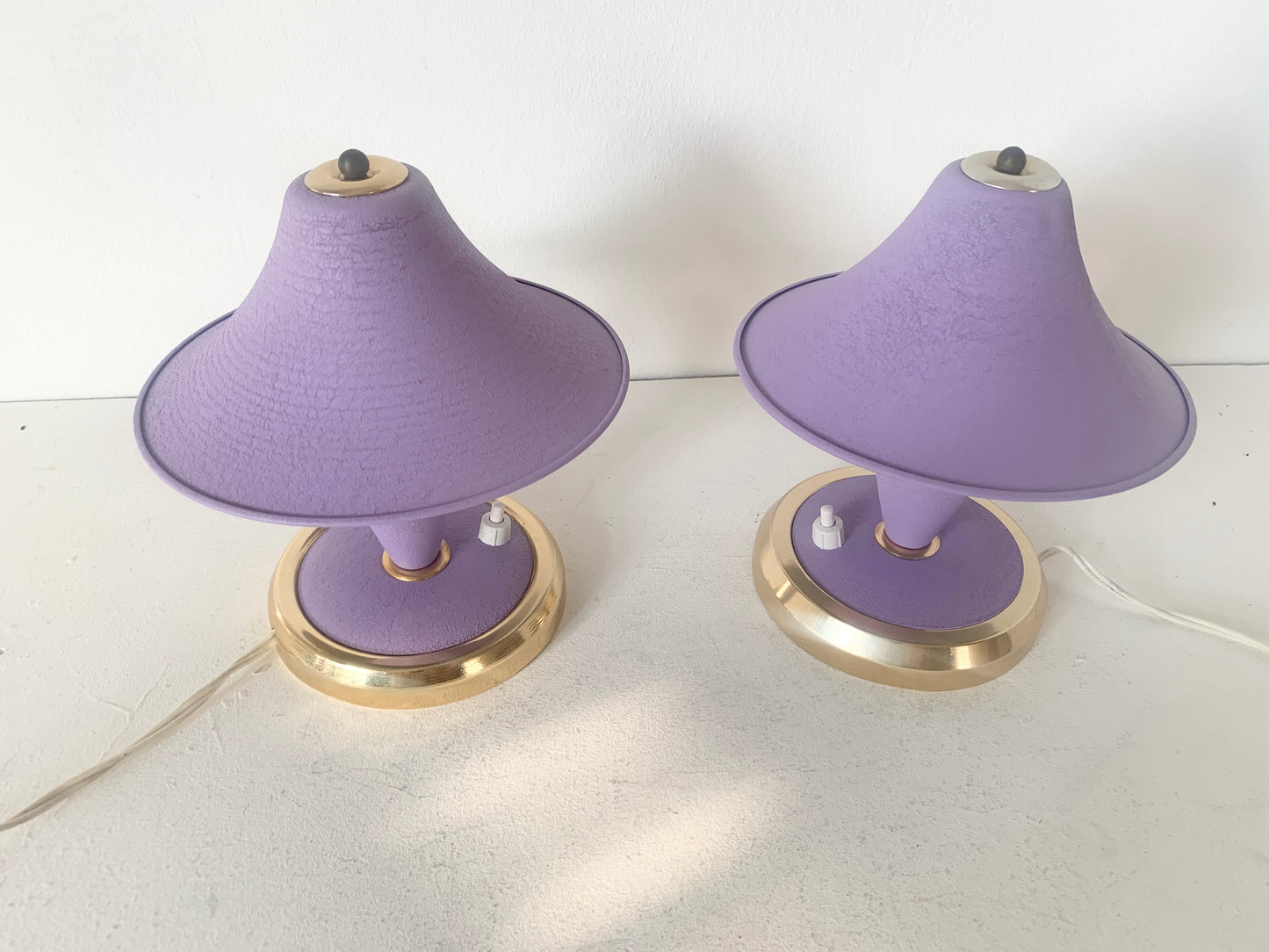 Vintage Art Deco Mid Century Pair of Lilac Mushroom Desk Lamps