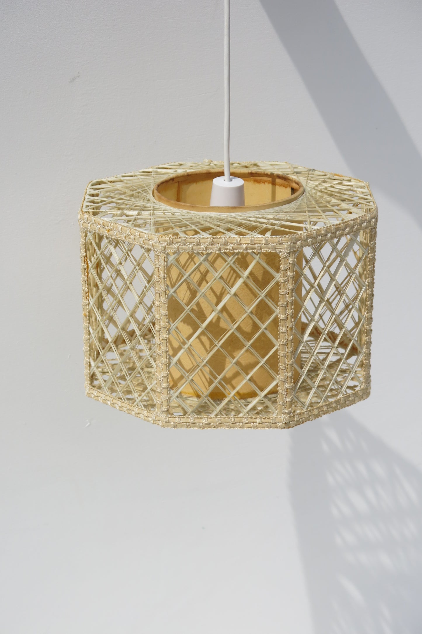 Mid Century Woven Cane/Rattan Octagonal Ceiling Lampshade