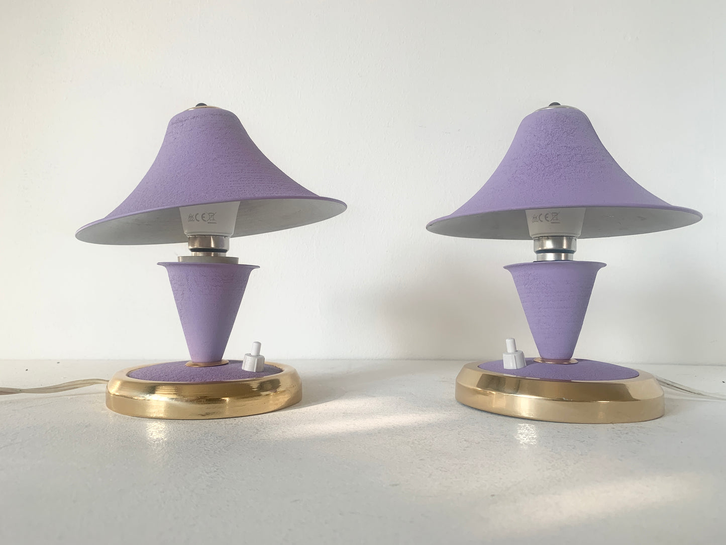 Vintage Art Deco Mid Century Pair of Lilac Mushroom Desk Lamps