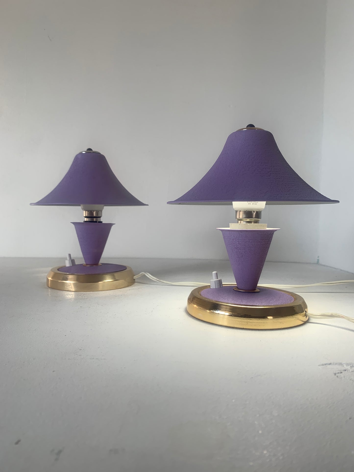 Vintage Art Deco Mid Century Pair of Lilac Mushroom Desk Lamps