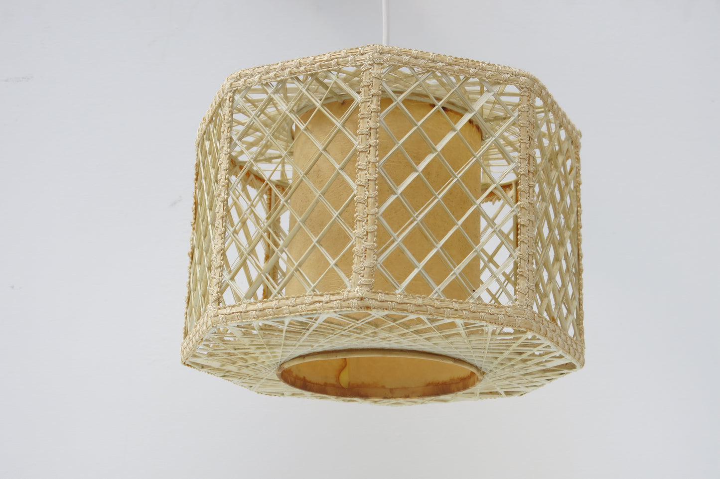 Mid Century Woven Cane/Rattan Octagonal Ceiling Lampshade