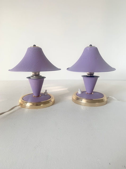 Vintage Art Deco Mid Century Pair of Lilac Mushroom Desk Lamps