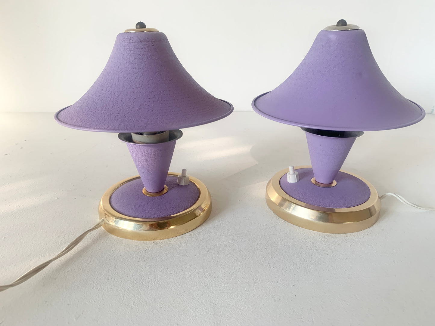 Vintage Art Deco Mid Century Pair of Lilac Mushroom Desk Lamps