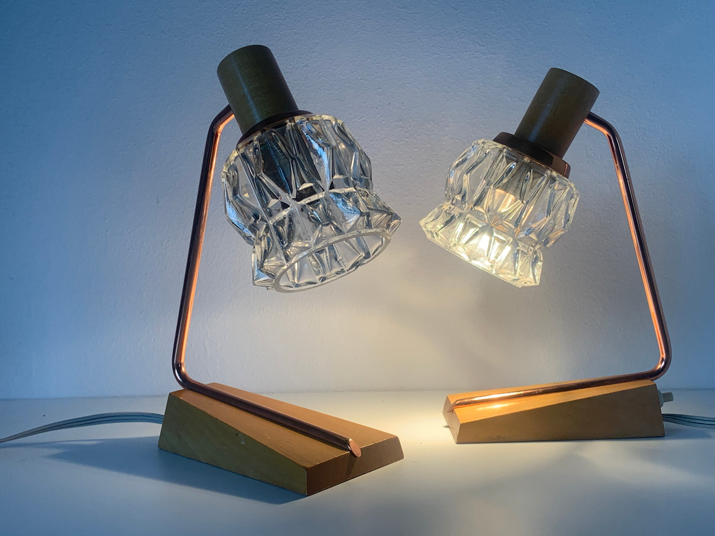 Pair Of Mid Century Modern Teak Desk/Bedside Lamps