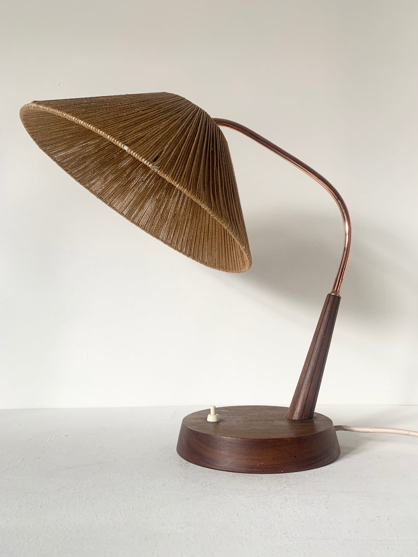 Mid Century Raffia and Teak Desk Lamp by Temde