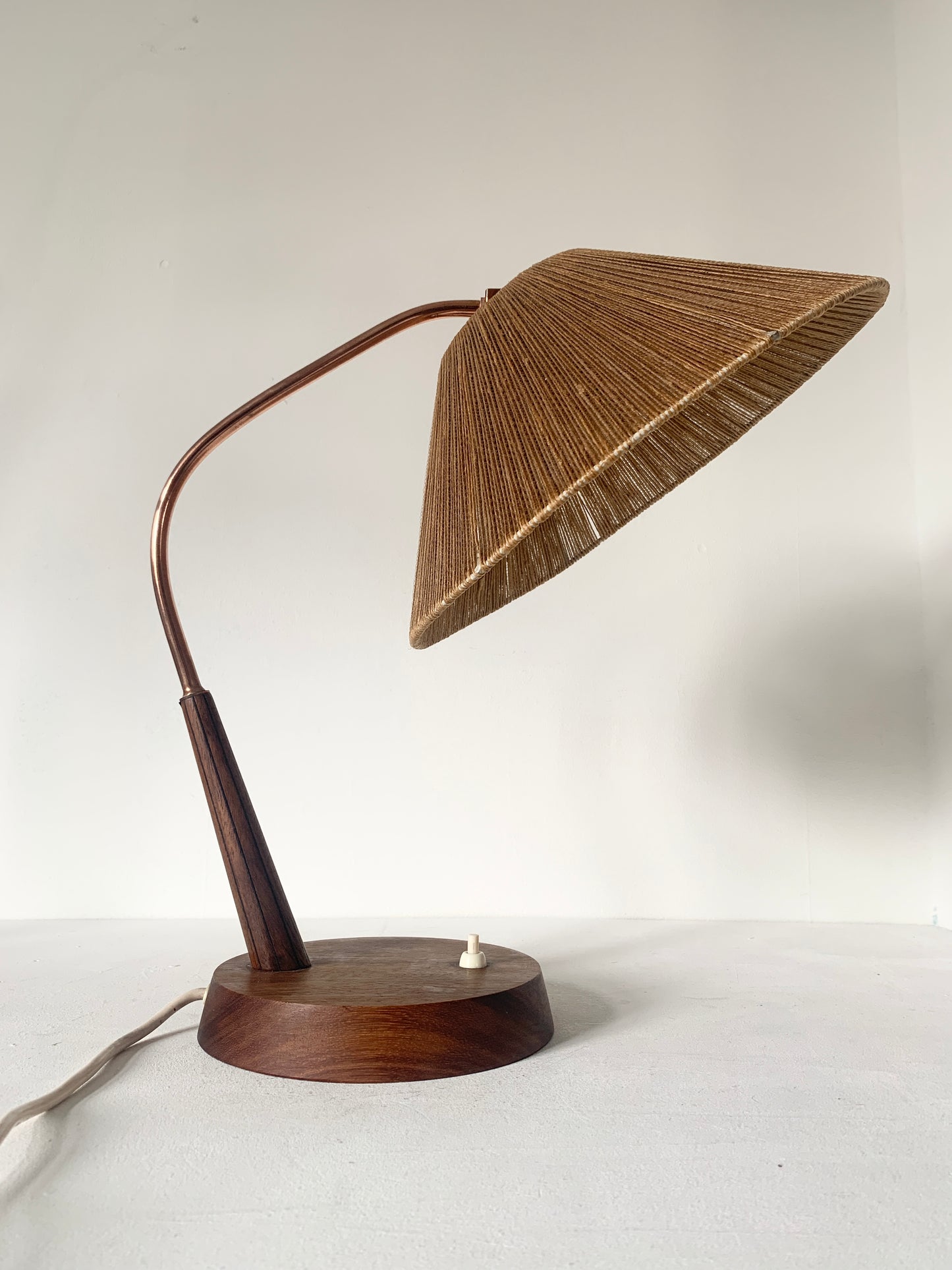 Mid Century Raffia and Teak Desk Lamp by Temde