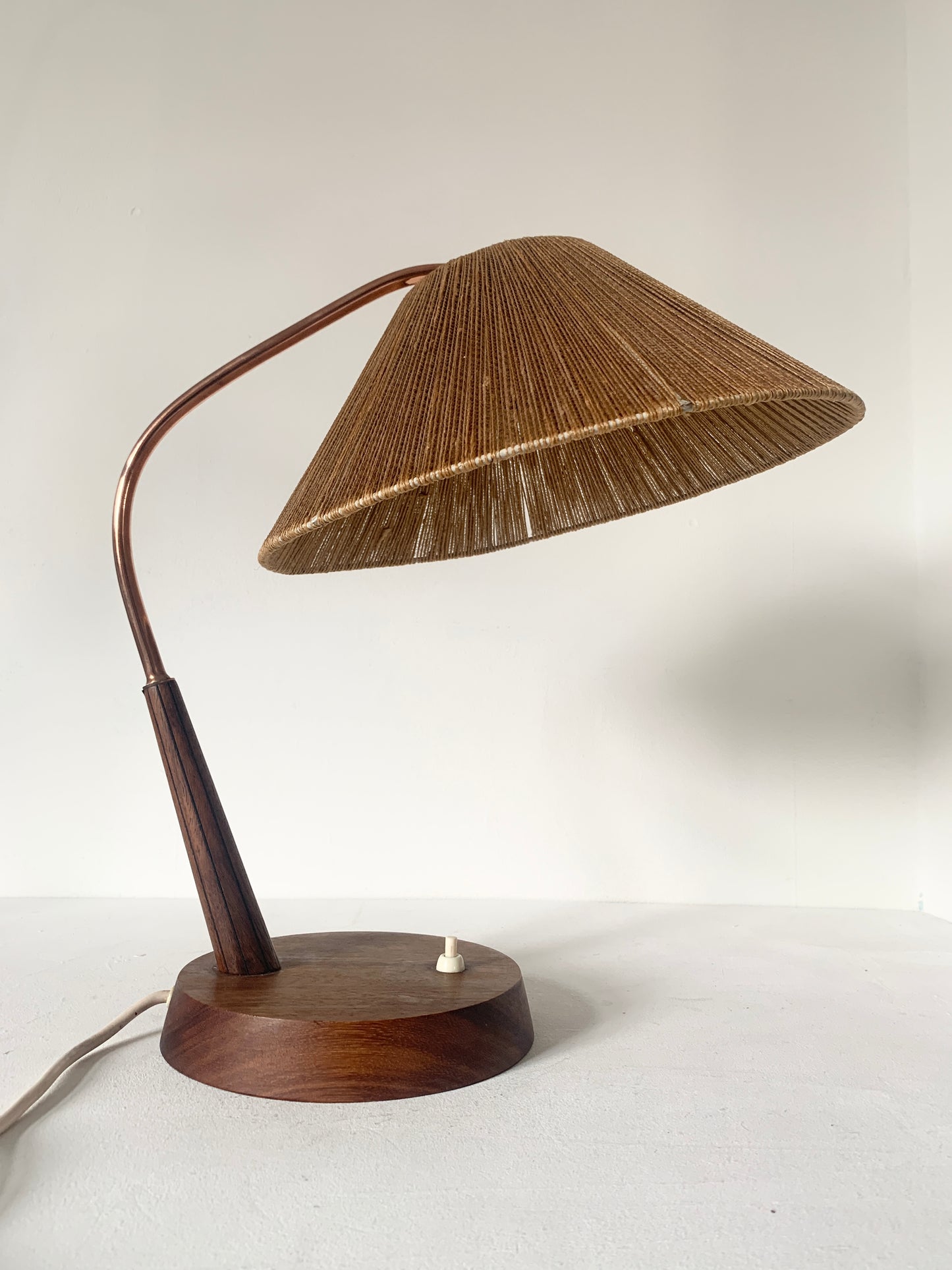 Mid Century Raffia and Teak Desk Lamp by Temde