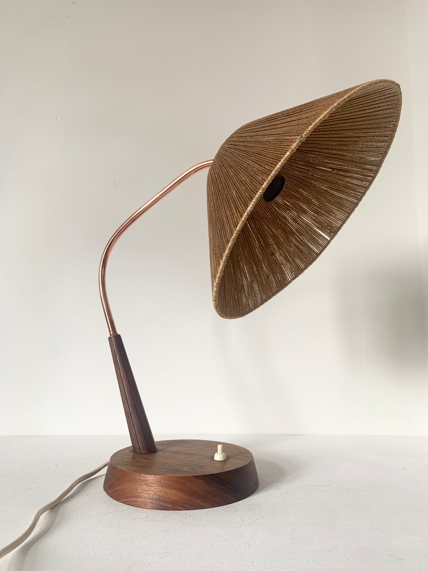 Mid Century Raffia and Teak Desk Lamp by Temde