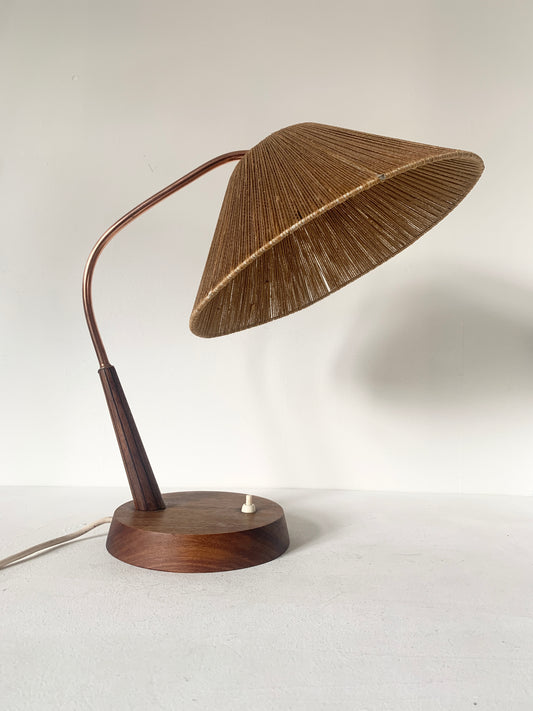 Mid Century Raffia and Teak Desk Lamp by Temde