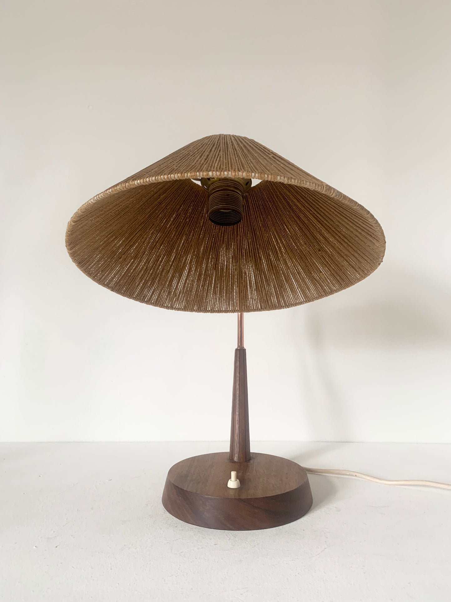 Mid Century Raffia and Teak Desk Lamp by Temde