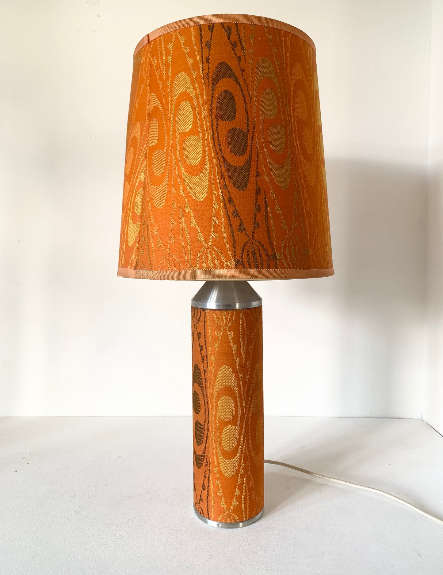 Mid Century 70's Orange Patterned Table Lamp