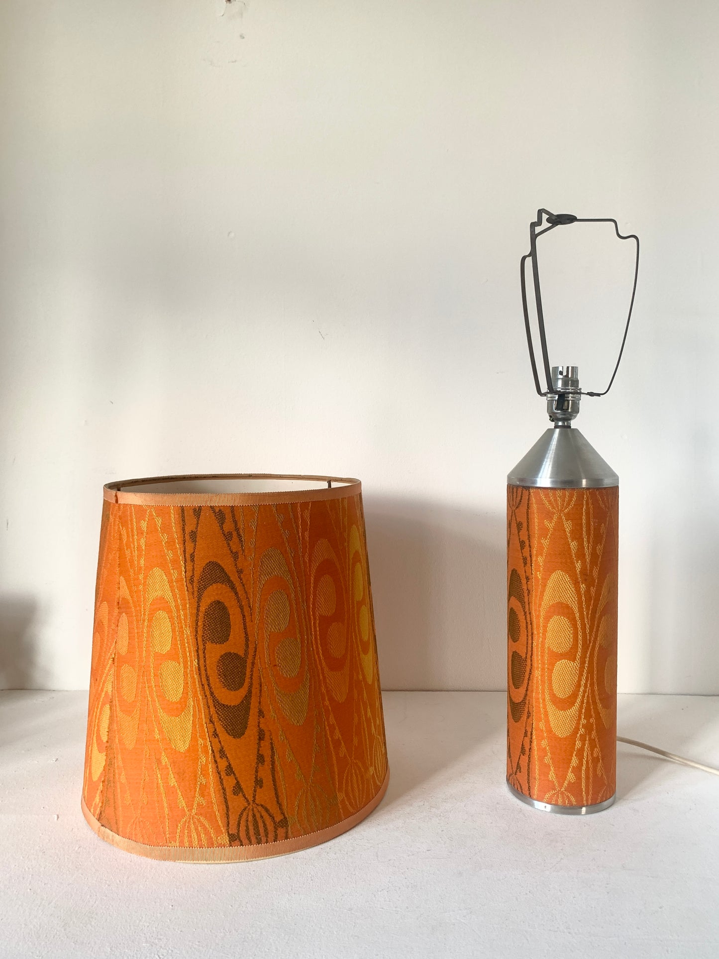 Mid Century 70's Orange Patterned Table Lamp