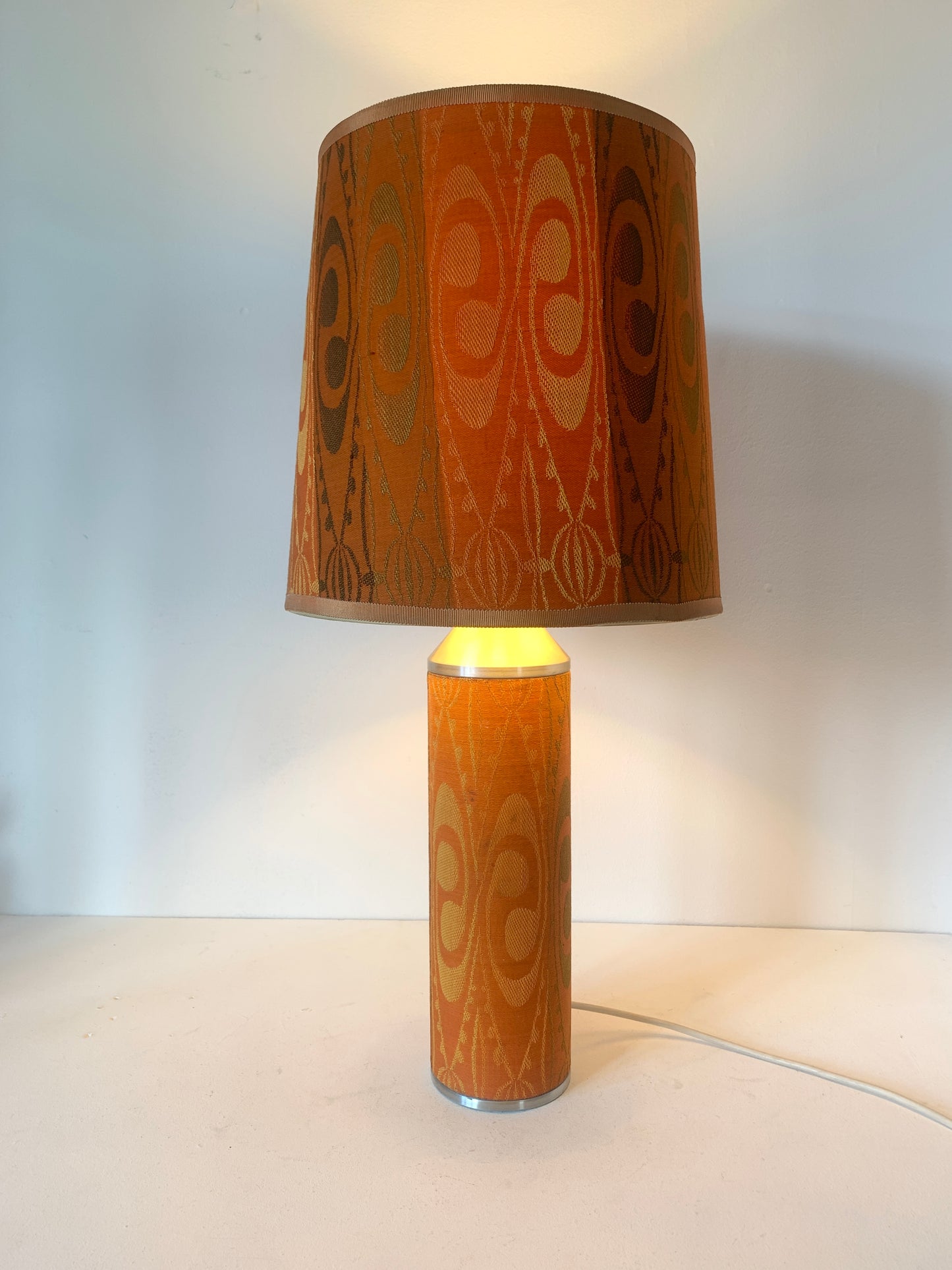 Mid Century 70's Orange Patterned Table Lamp