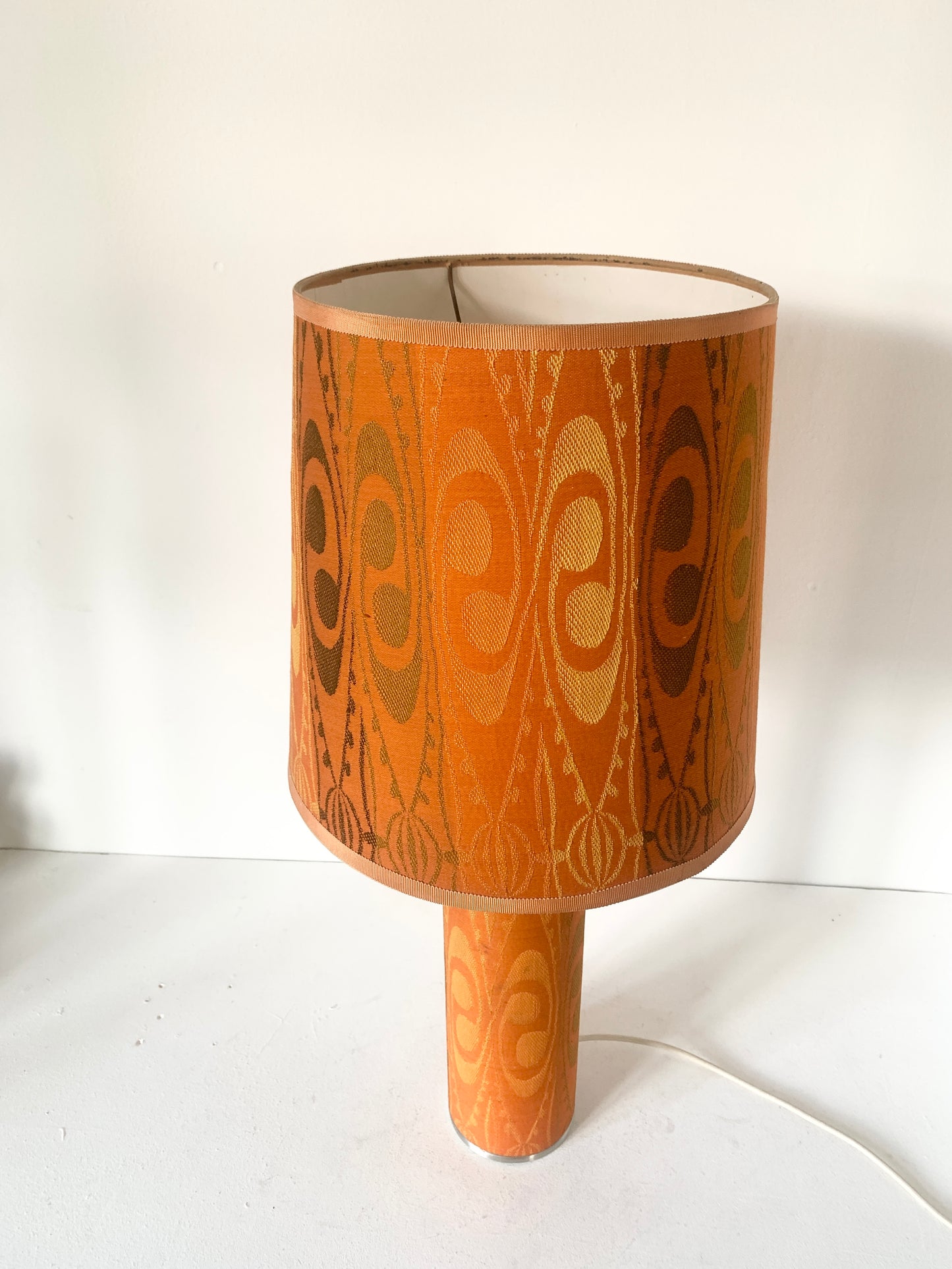 Mid Century 70's Orange Patterned Table Lamp