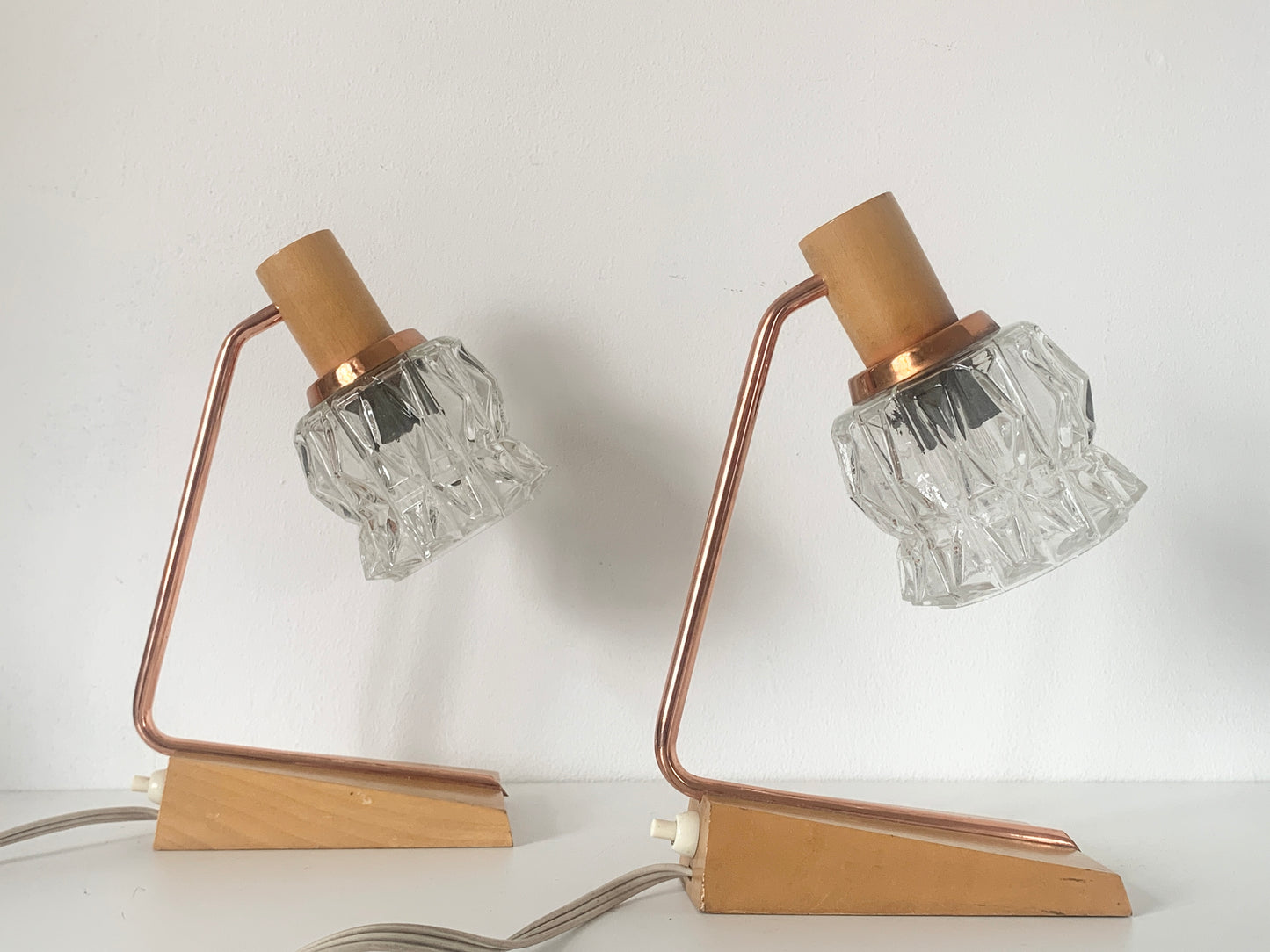 Pair Of Mid Century Modern Teak Desk/Bedside Lamps