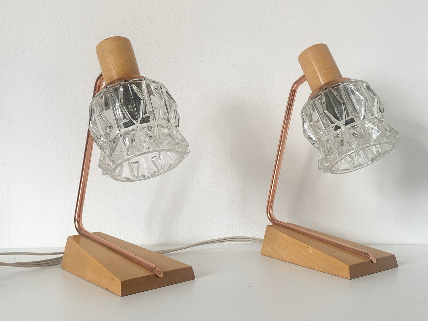 Pair Of Mid Century Modern Teak Desk/Bedside Lamps