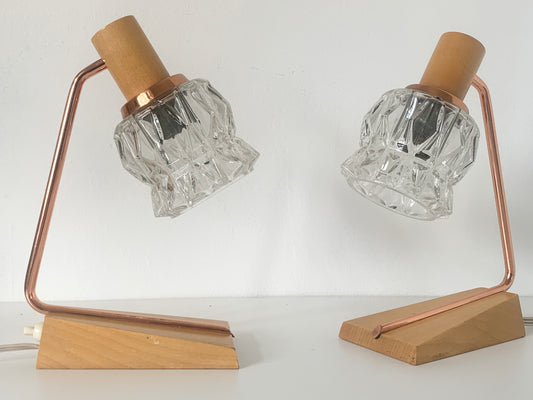 Pair Of Mid Century Modern Teak Desk/Bedside Lamps