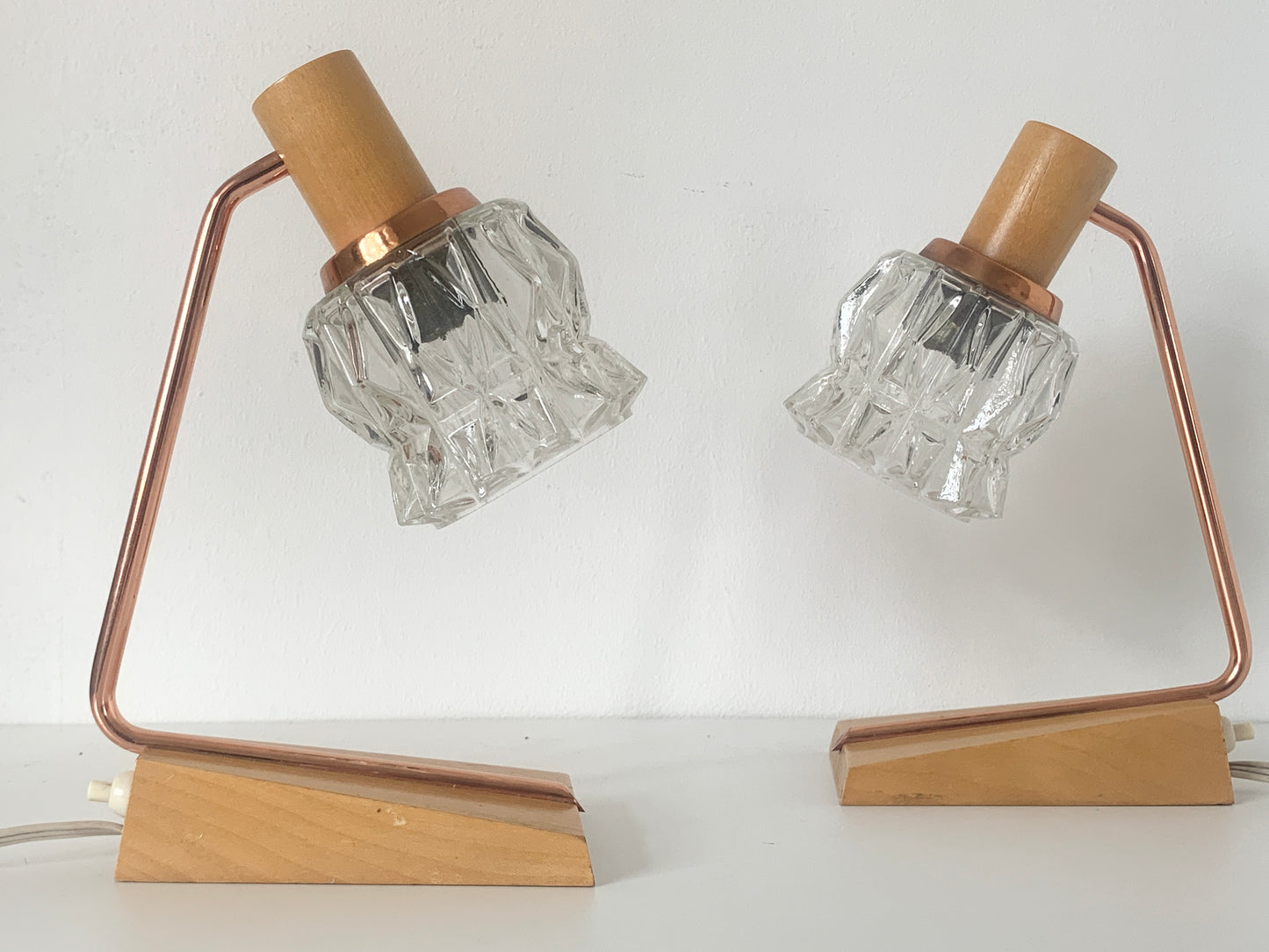 Pair Of Mid Century Modern Teak Desk/Bedside Lamps