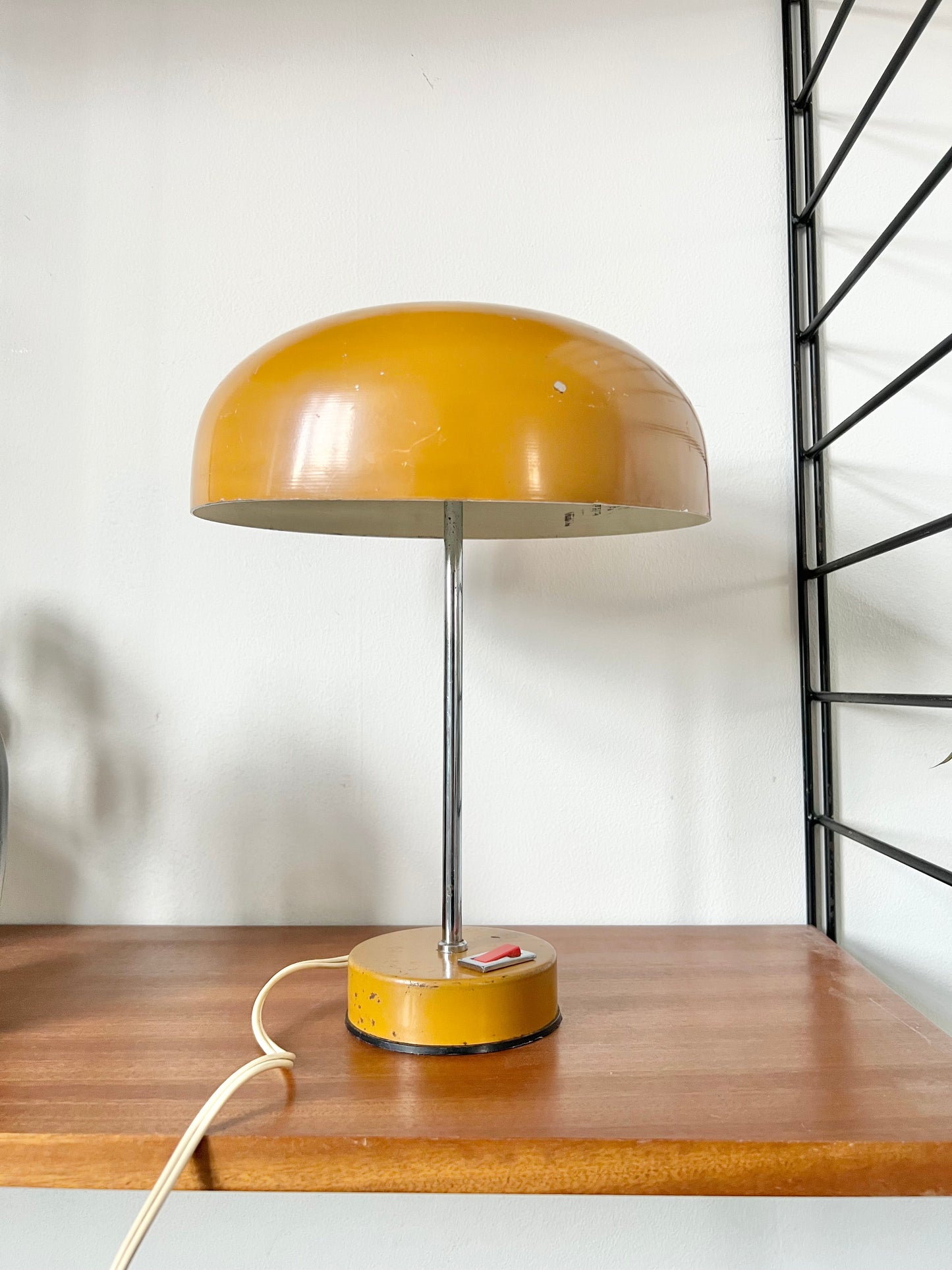 Mid Century Ochre & Silver Mushroom Lamp