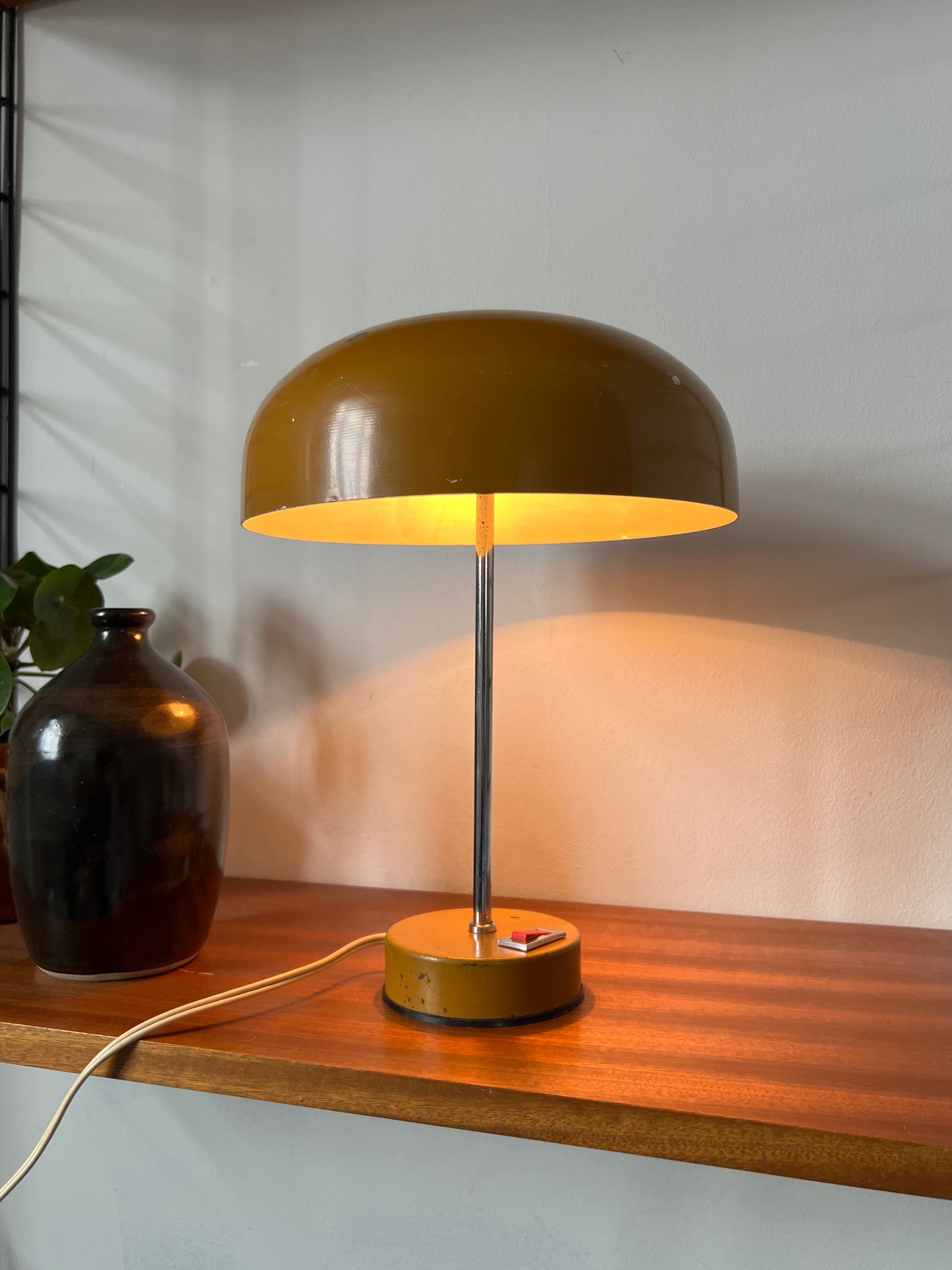 Mid Century Ochre & Silver Mushroom Lamp