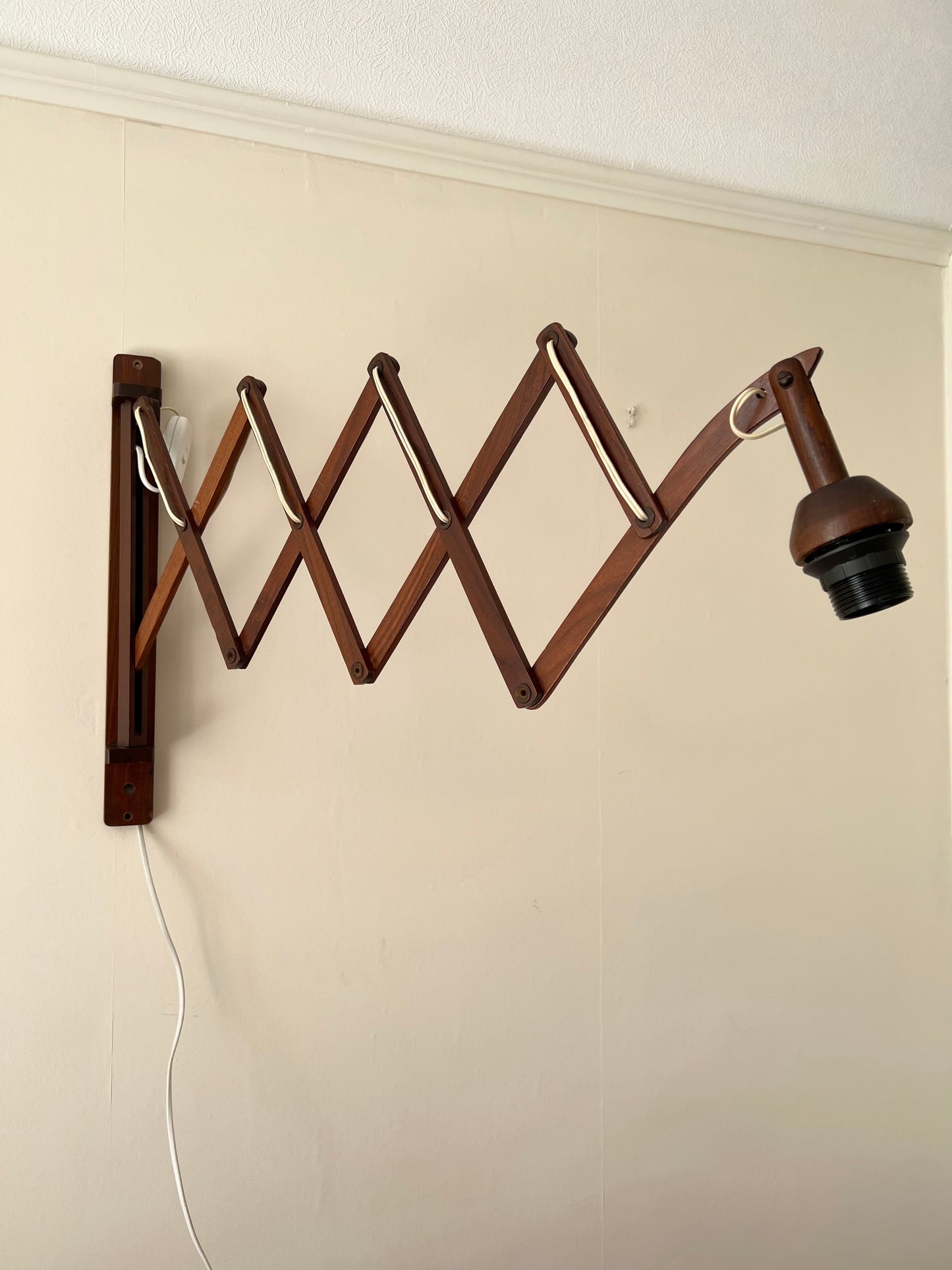 Mid Century XL Teak Scissor Wall Lamp