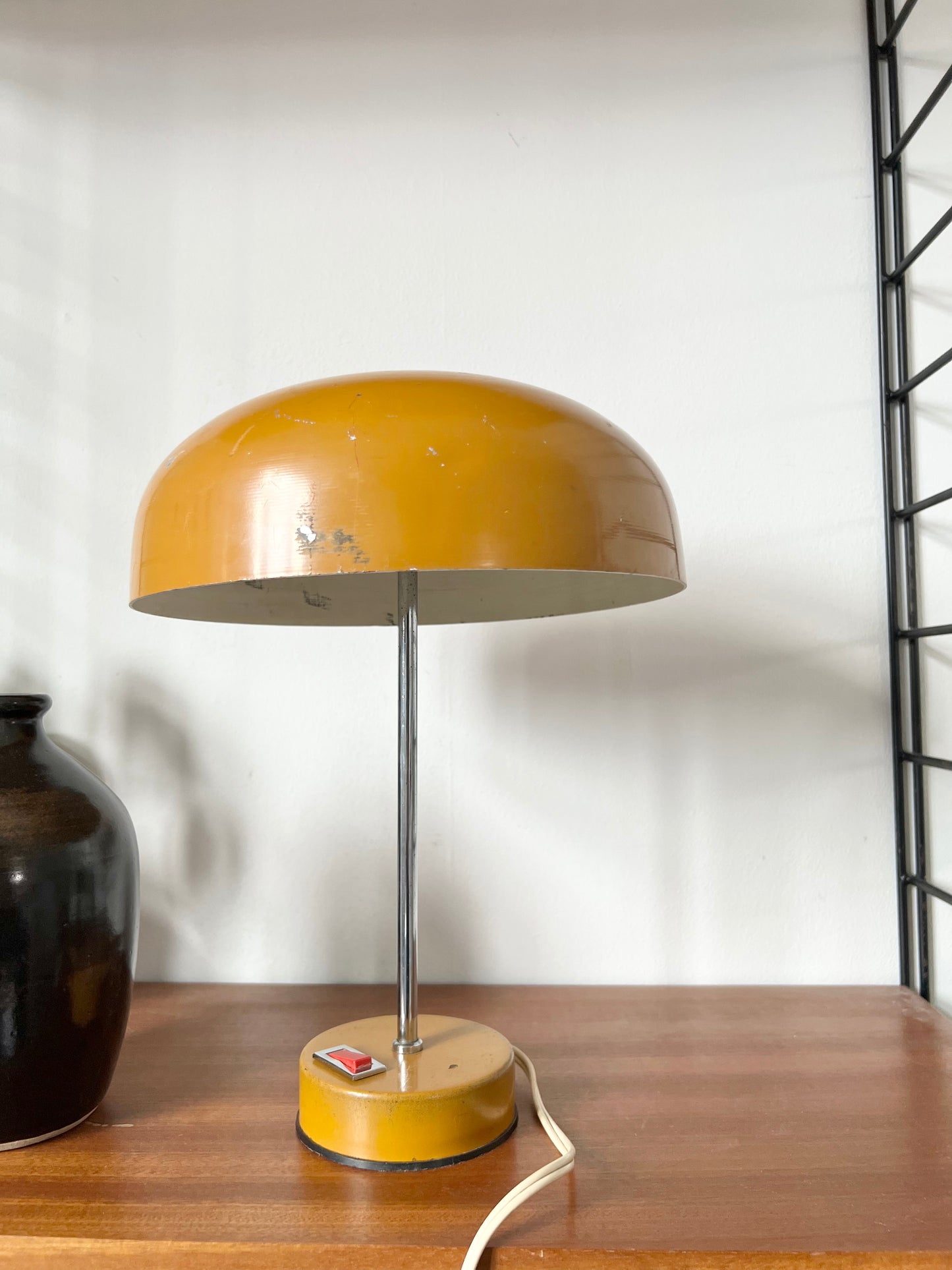 Mid Century Ochre & Silver Mushroom Lamp