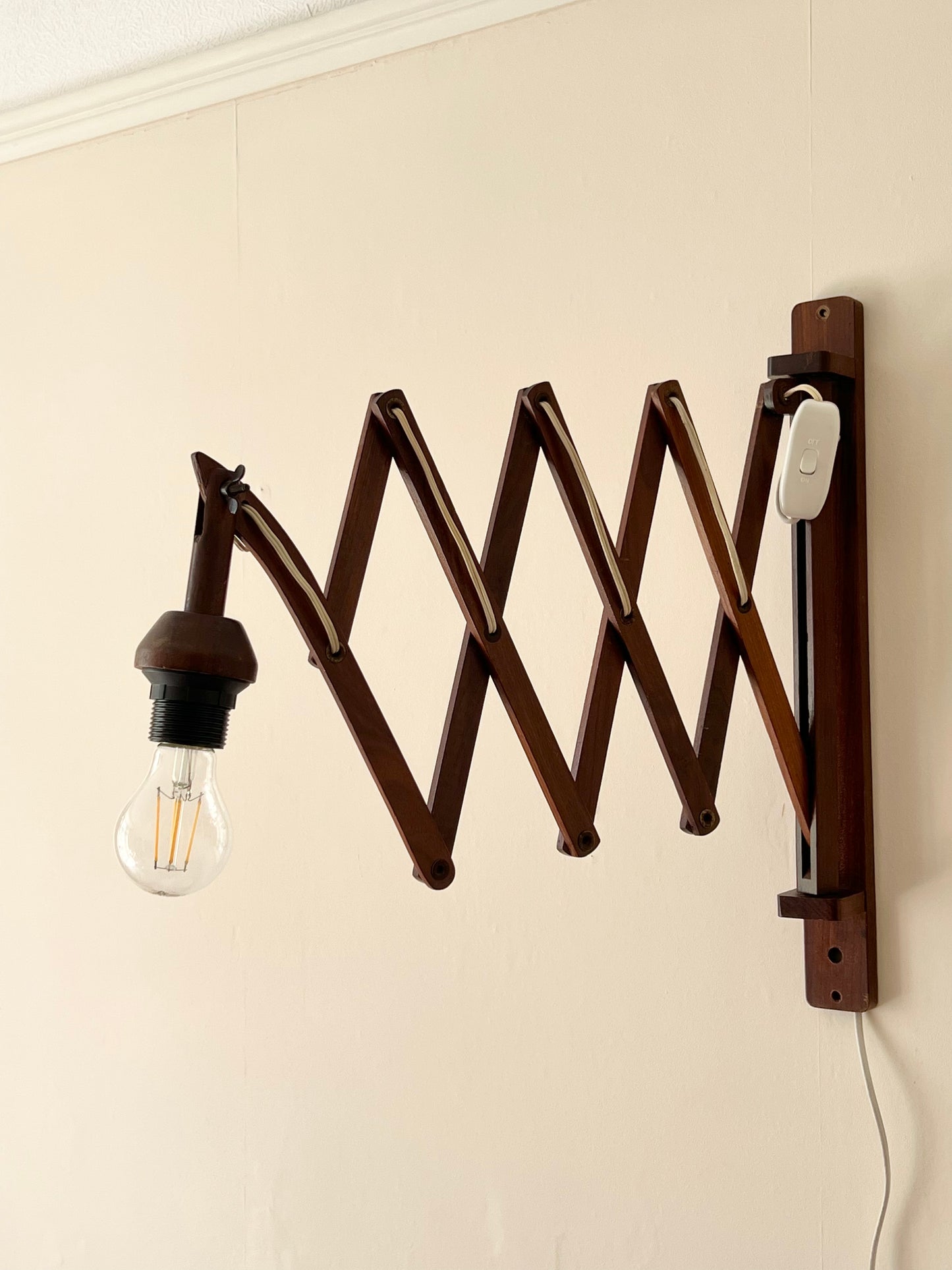 Mid Century XL Teak Scissor Wall Lamp