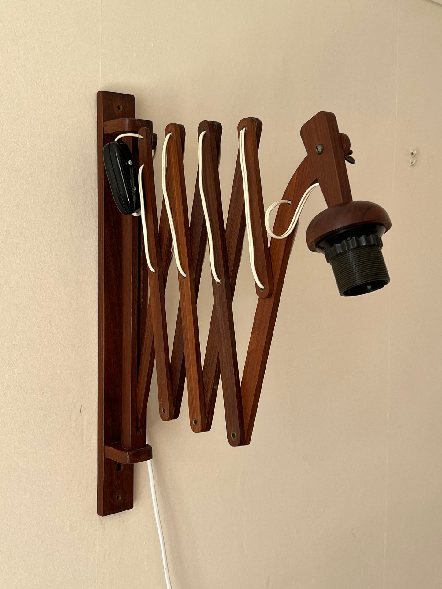 Mid Century XL Teak Scissor Wall Lamp