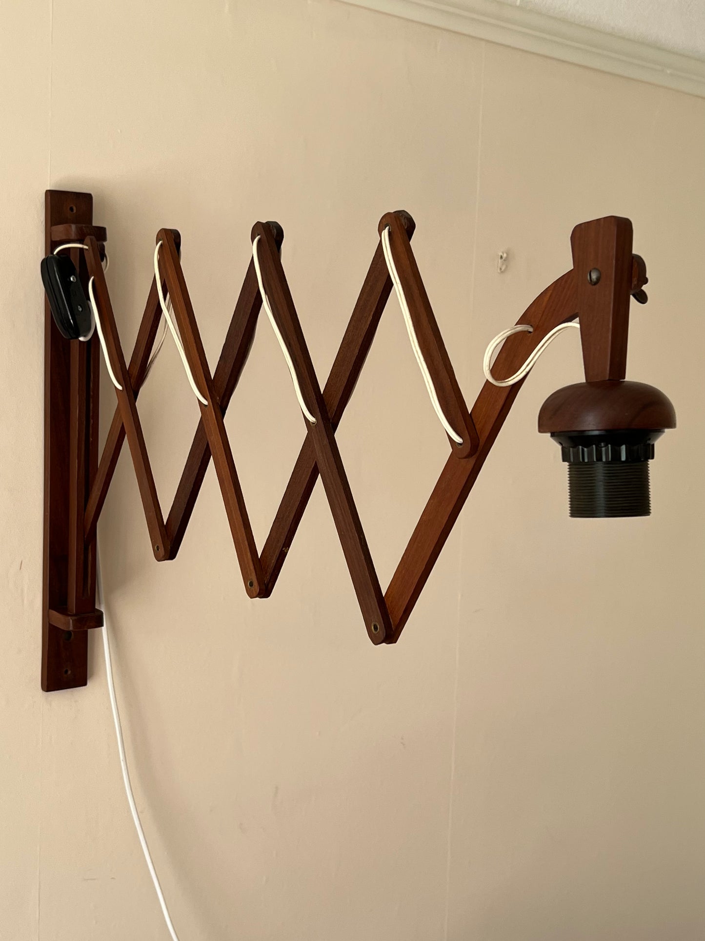 Mid Century XL Teak Scissor Wall Lamp